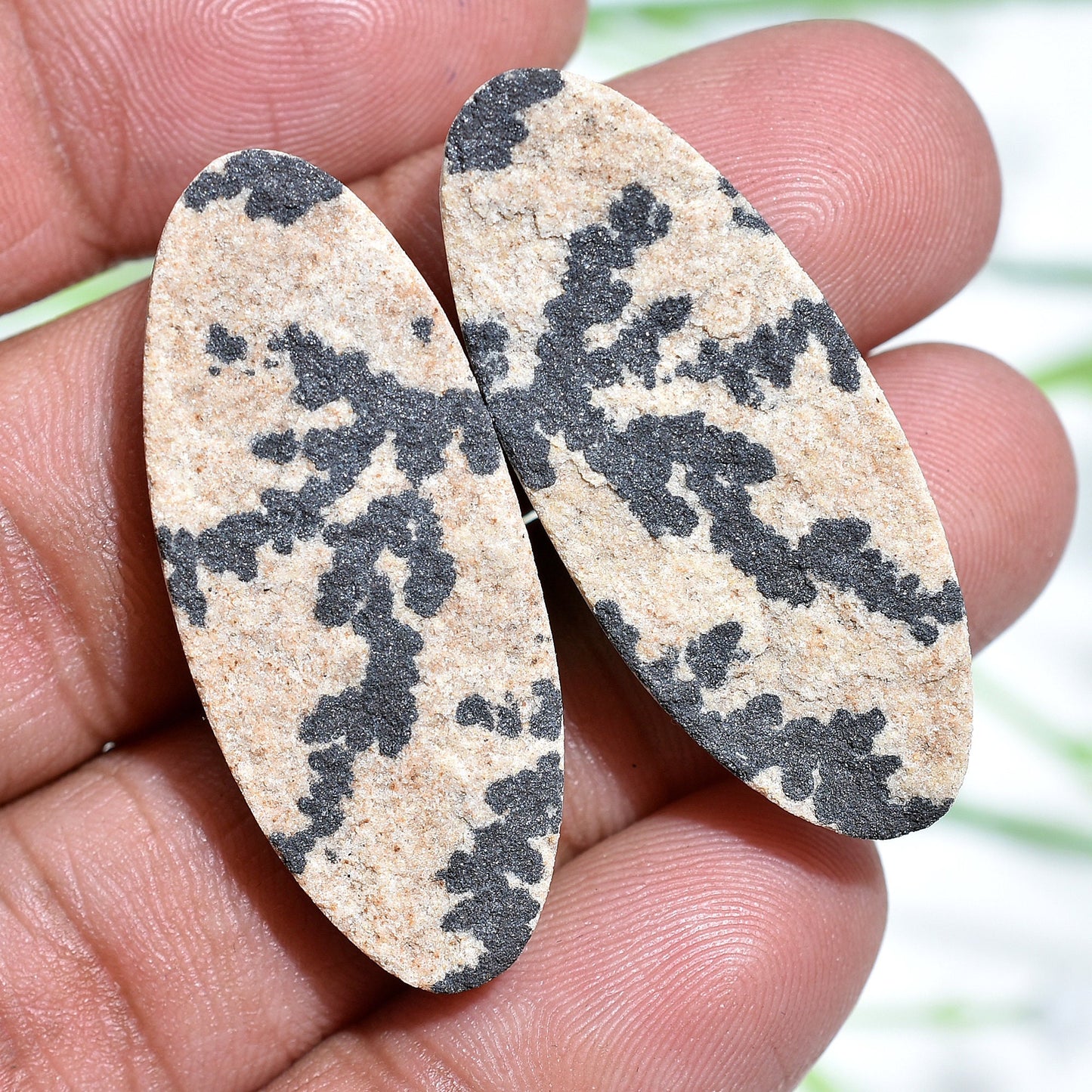 Natural Psilomelane Dendrite Cabochon Pair – Oval Shape Matching Earring Pair at Wholesale Pric