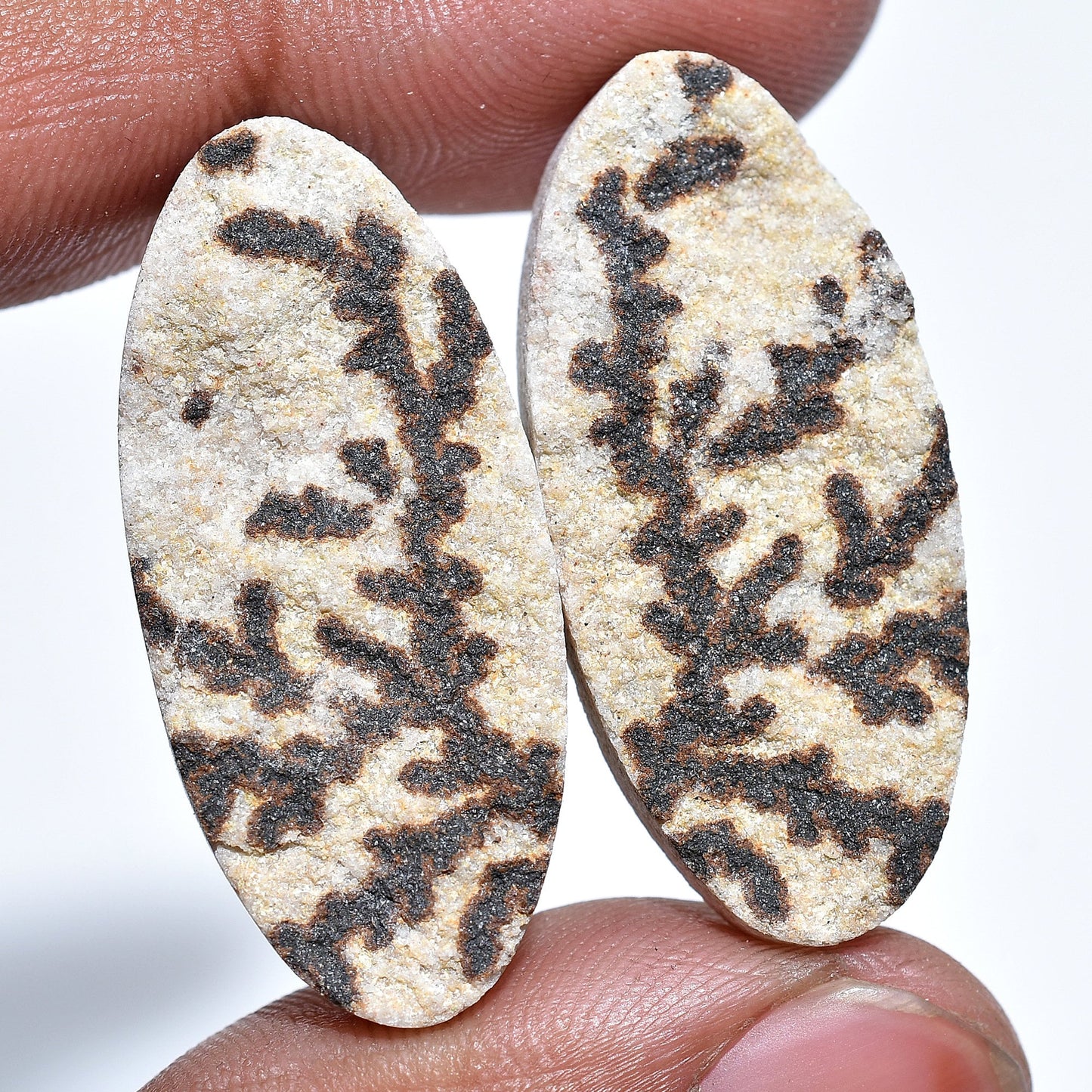 Amazing Psilomelane Dendrite Cabochon Pair - Oval Shape Matching Earring Gemstones