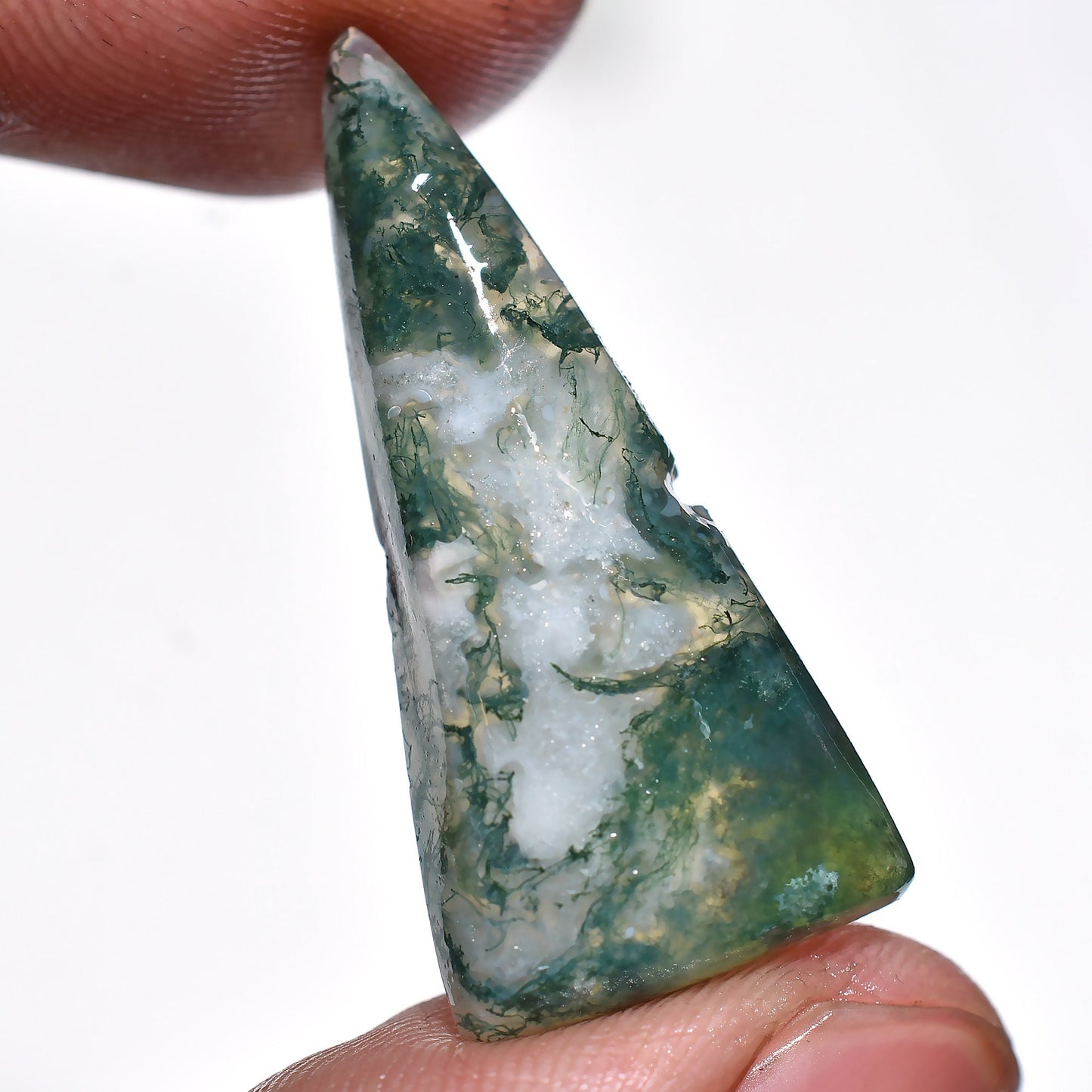 Natural Moss Agate Triangle Cabochon – Green Moss Agate Loose Gemstone