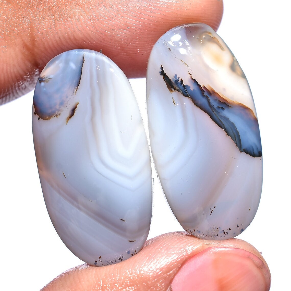 Montana Agate Gemstone Pair – Matching Flat-Back Cabochons