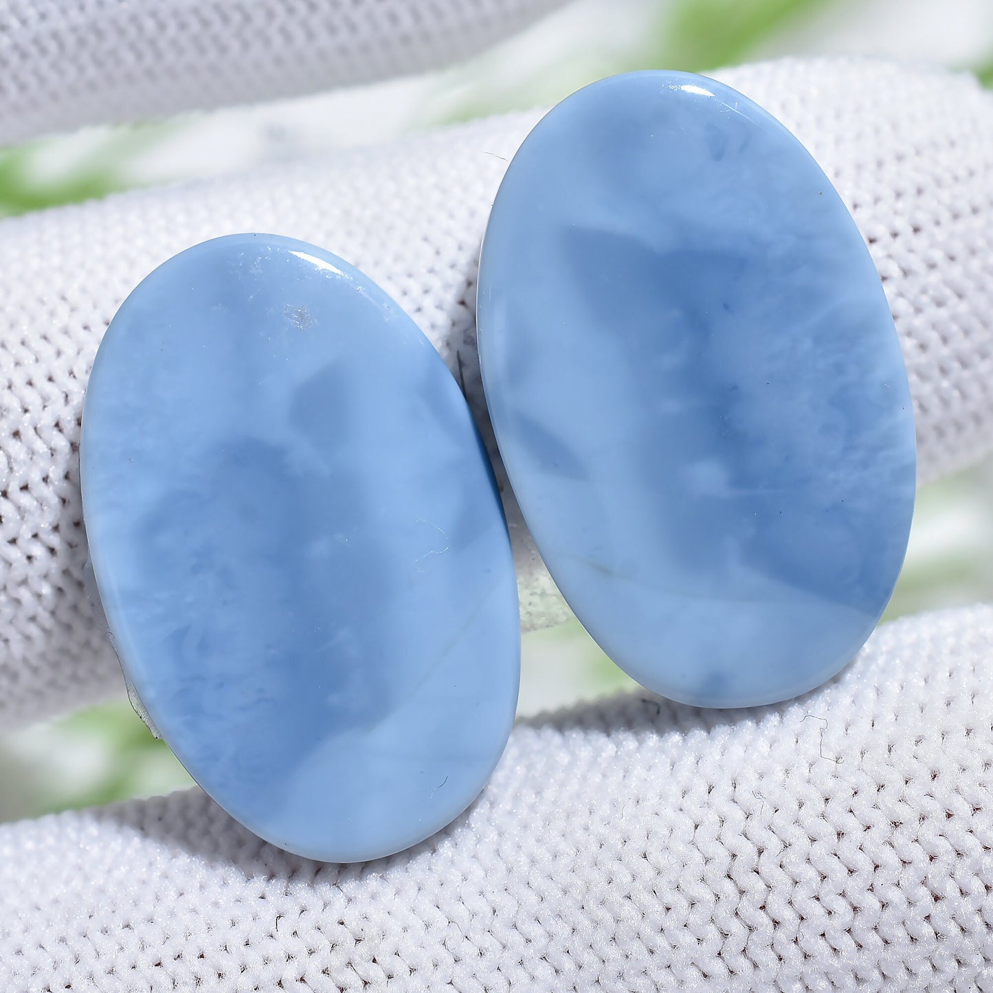 Blue Opal Crystal Earrings Pair – Fancy Shape Opal Cabochon Matching Pair