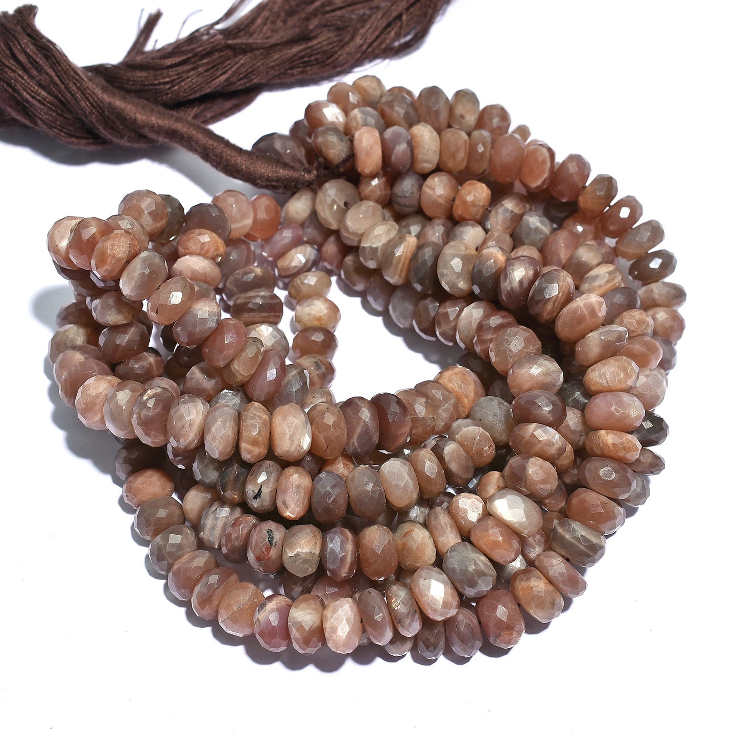 Brown Chocolate Moonstone Faceted Beads - Genuine Gemstone Rondelle Strand