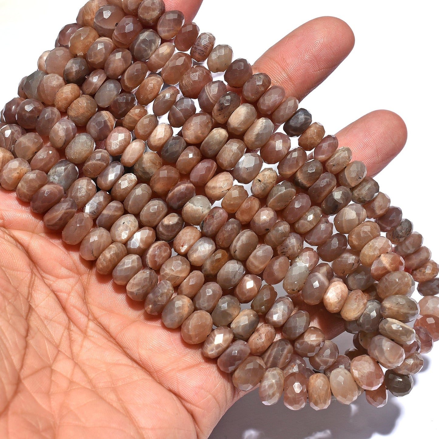 Brown Chocolate Moonstone Faceted Beads - Genuine Gemstone Rondelle Strand