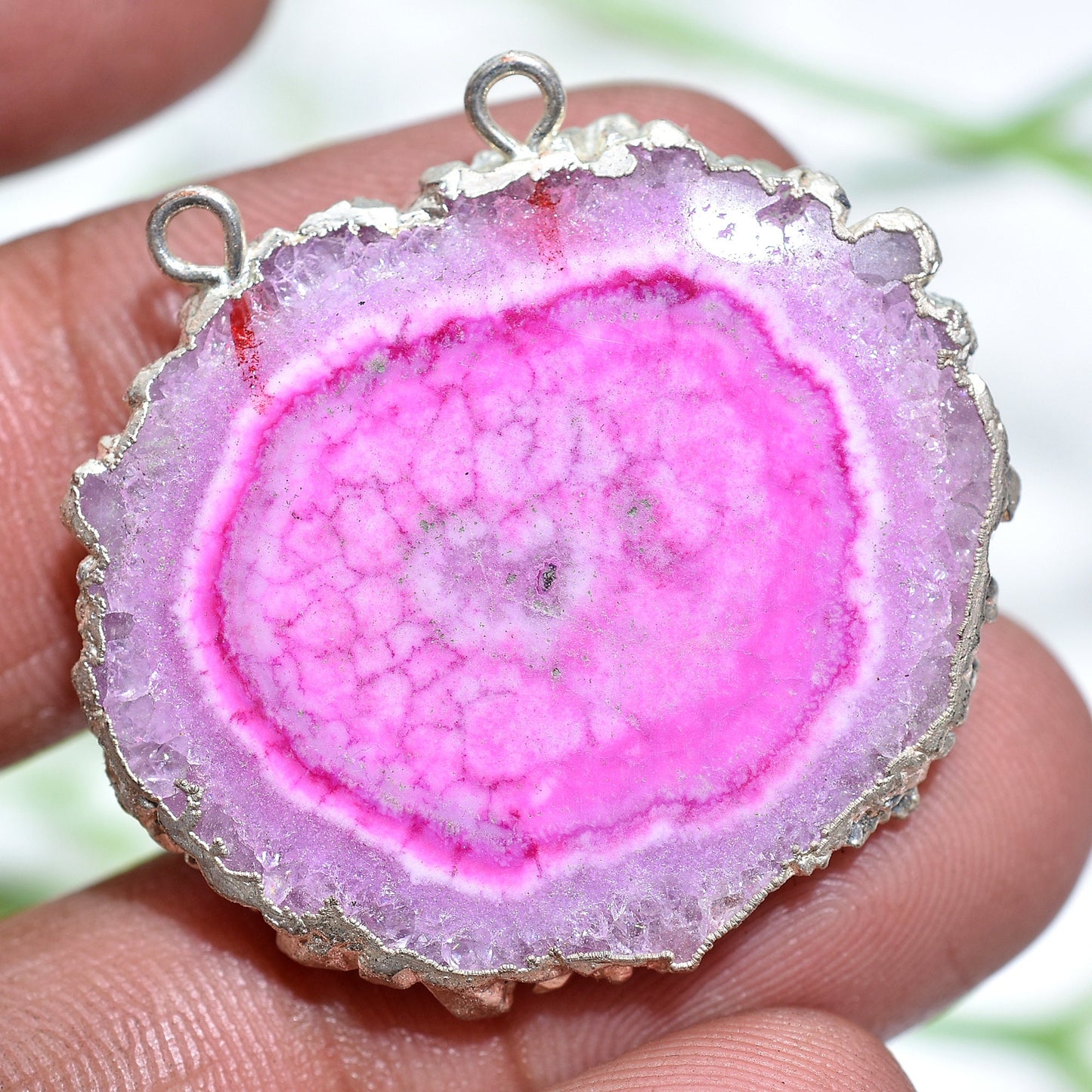 Solar Quartz Silver Electroplated Connector – Double Bail Quartz for Jewelry