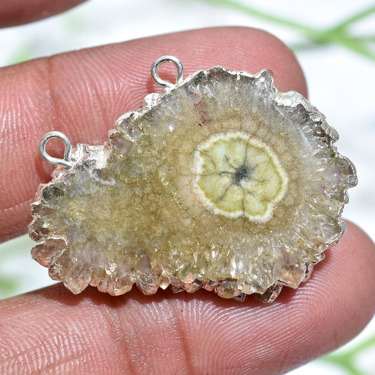 Solar Quartz Silver Electroplated Connector – Double Bail Quartz for Jewelry