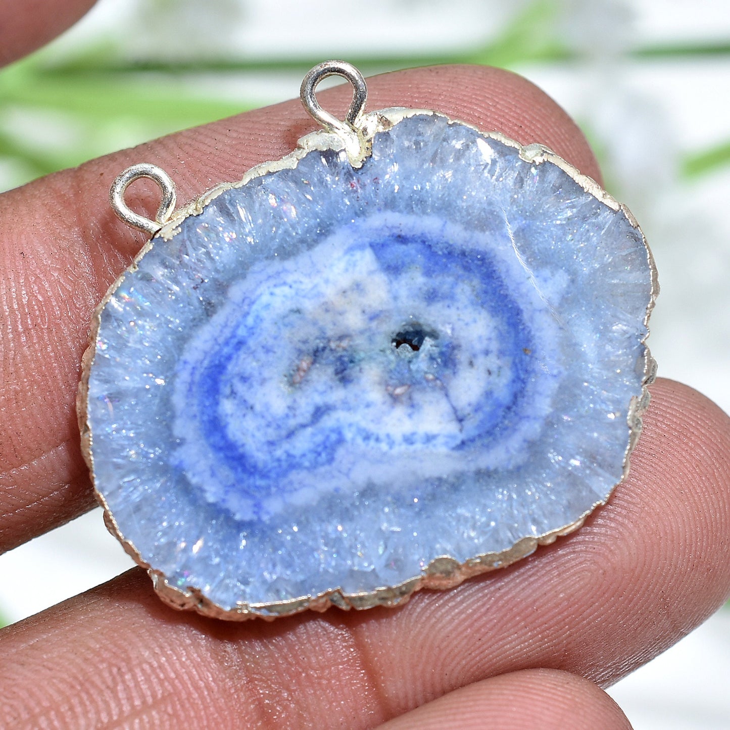 Solar Quartz Connector - Double Bail Silver Electroplated Gemstone for DIY Jewelry Necklace