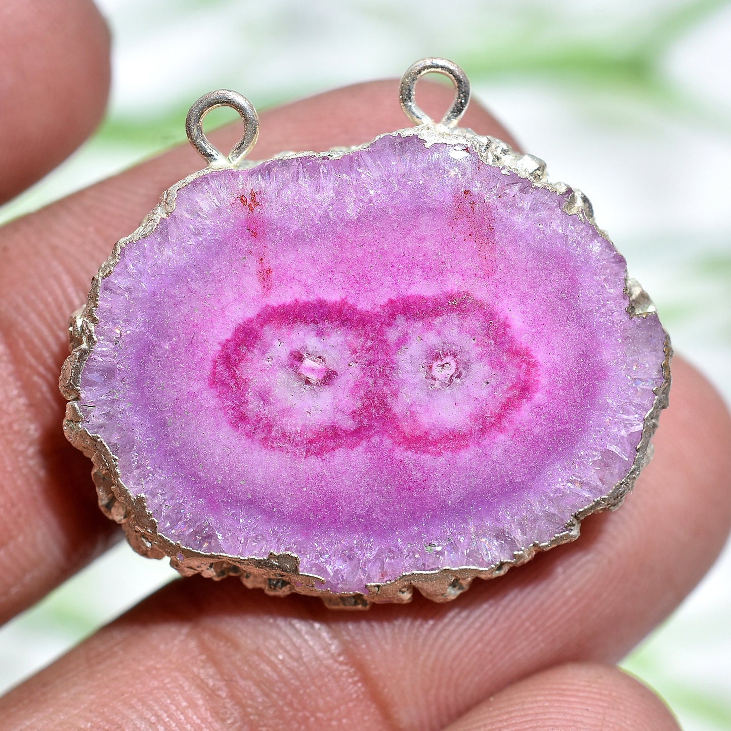 Solar Quartz Connector - Double Bail Silver Electroplated Gemstone for DIY Jewelry Necklace