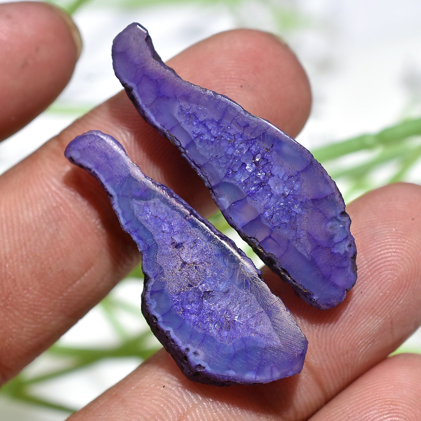 Purple Geode Earrings Pair – Fancy Agate Druzy & Solar Quartz Window Gemstones