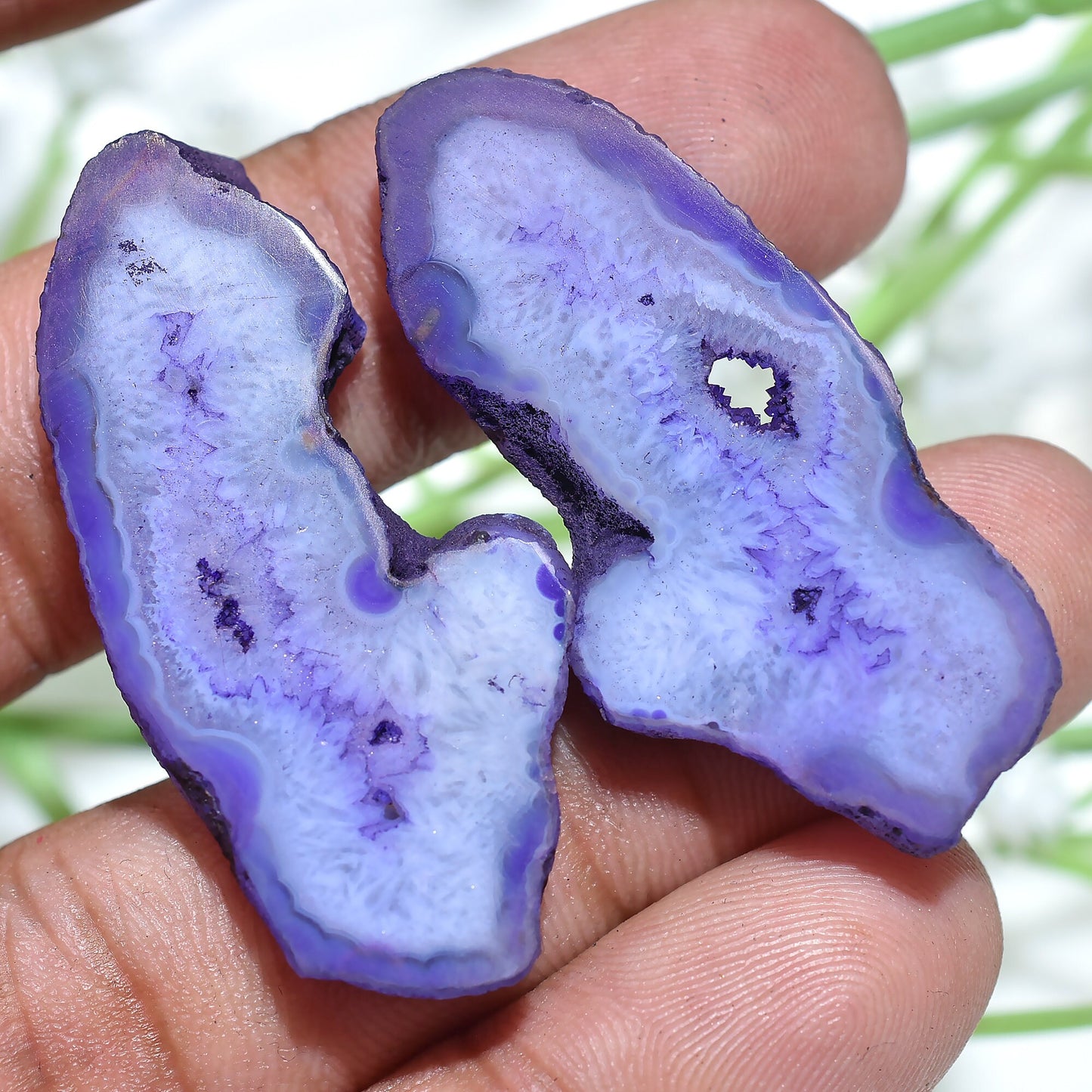 Purple Geode Earrings Pair – Fancy Agate Druzy & Solar Quartz Window Gemstones