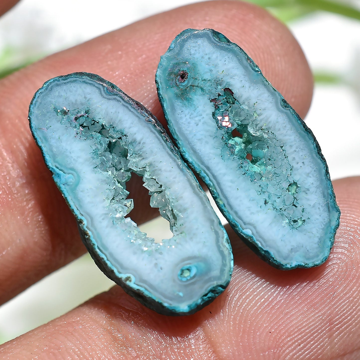 Geode Cabochon Pair – Fancy Quartz Druzy Gemstones for DIY Earrings