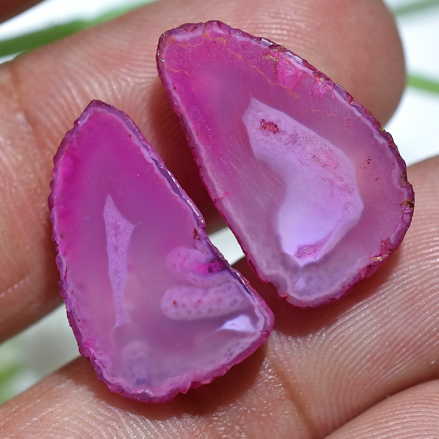 Multiple Shaped Window Pink Druzy Quartz Pair – Gemstone Slices for Earrings & DIY Jewelry