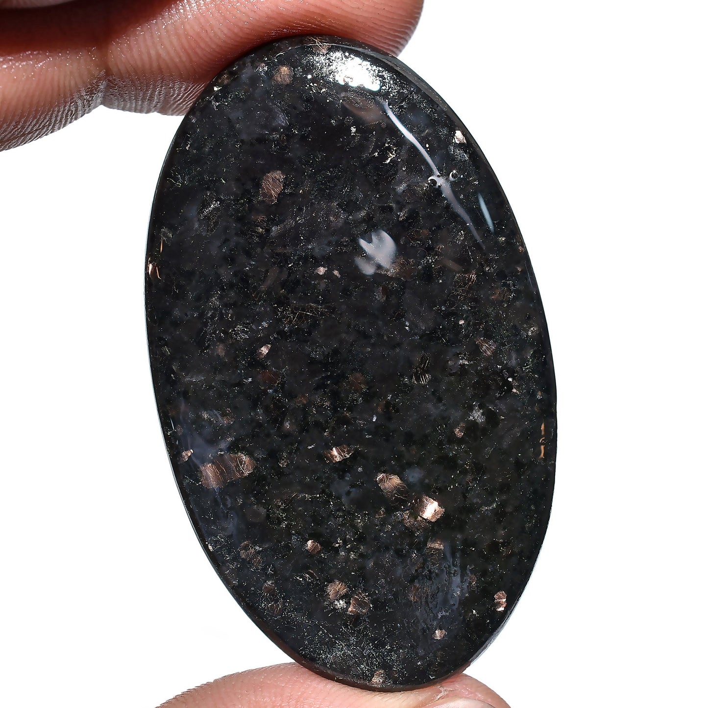 Shimmering Golden Nuummite Stone – Polished Loose Black Oval Cabochon for Wholesale