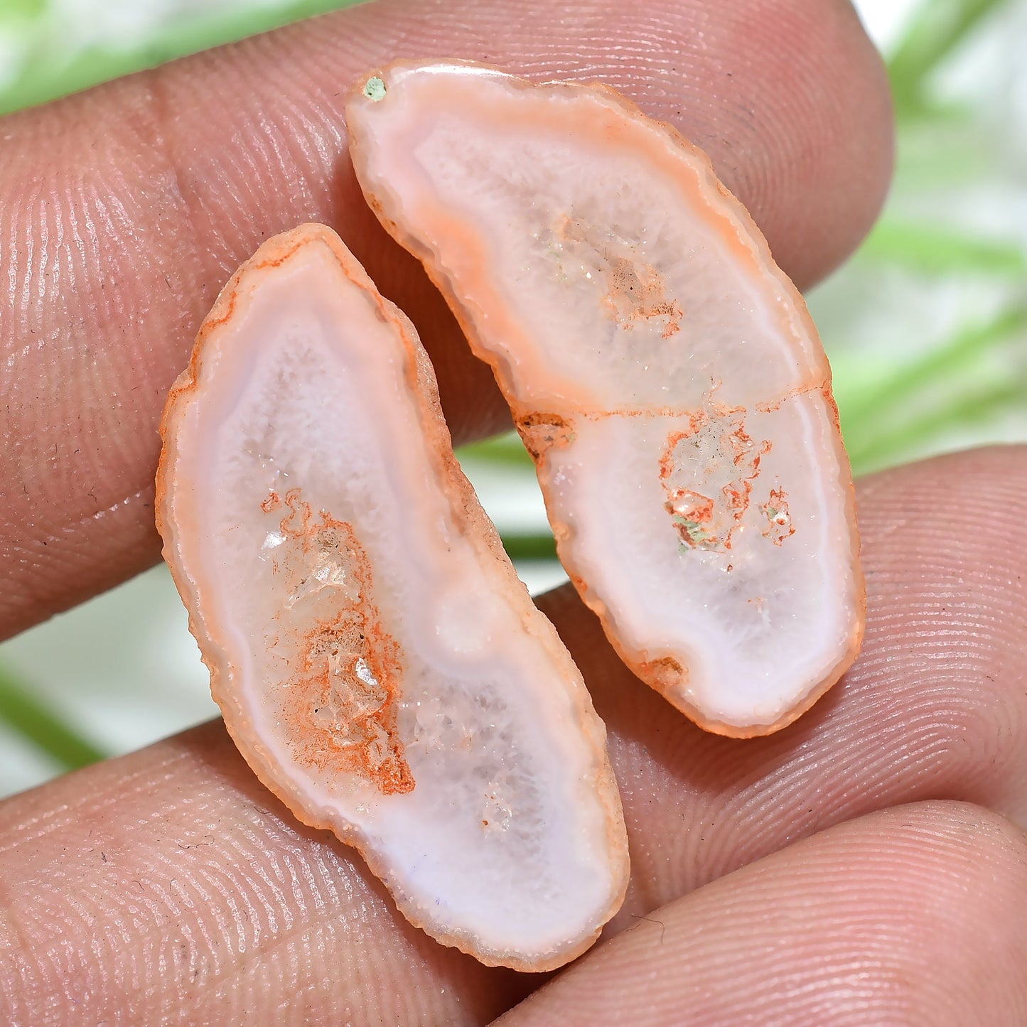 Orange Solar Quartz Druzy Slice Pair – Fancy Shape Handmade Loose Stones for Earrings
