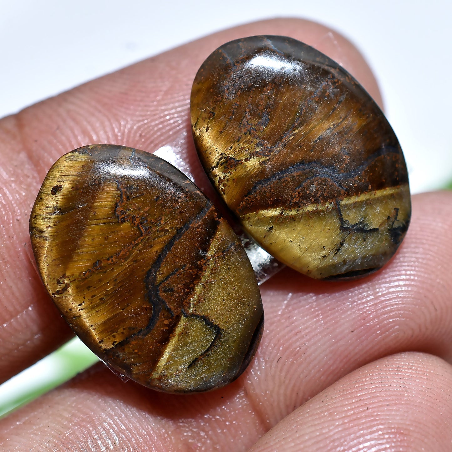 Matched Tiger Eye Gemstone Pair - Golden Oval Cabochons for Earrings & Rings