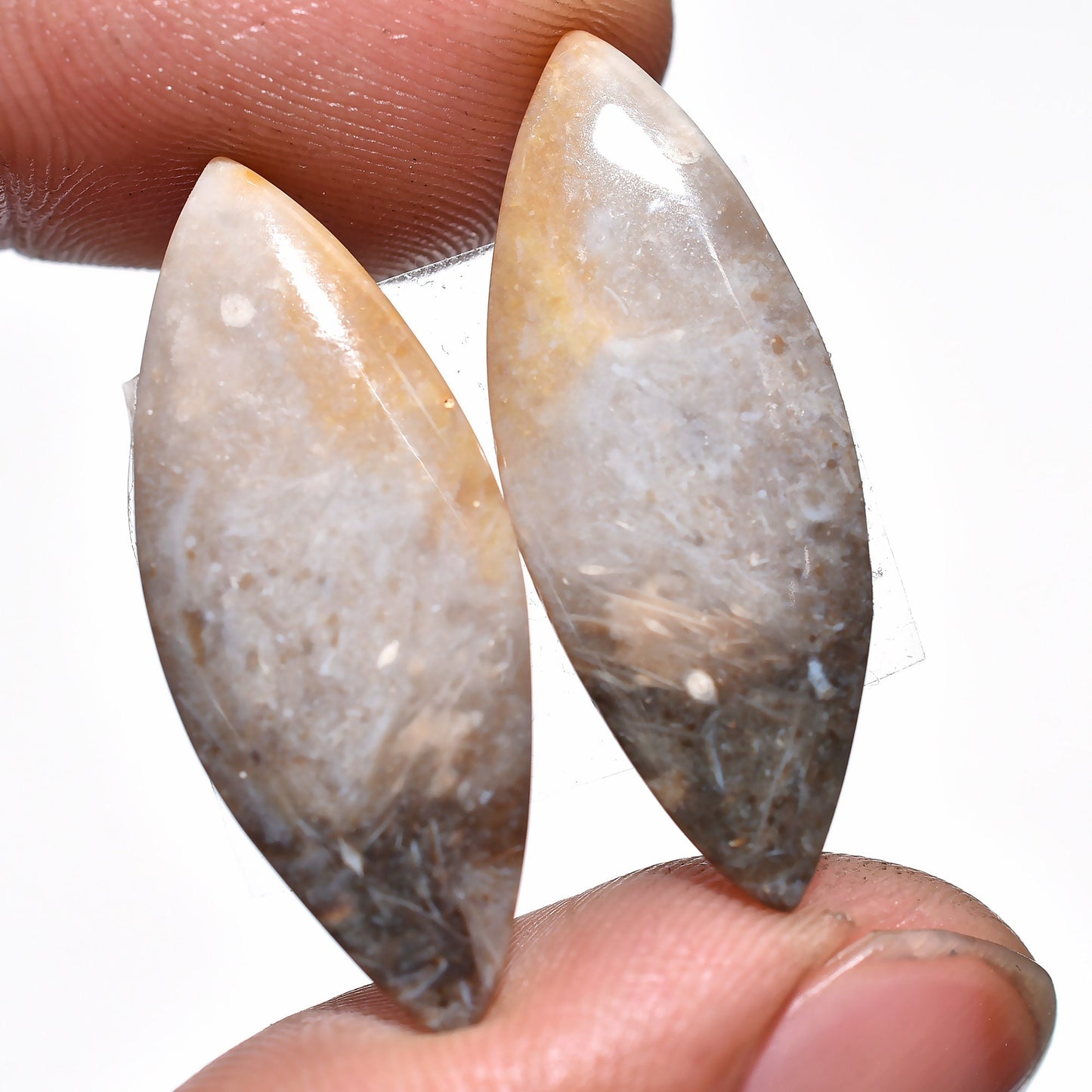 Natural Palm Root Agate Gemstone Pair - Polished Oval Cabochons for Custom Earrings