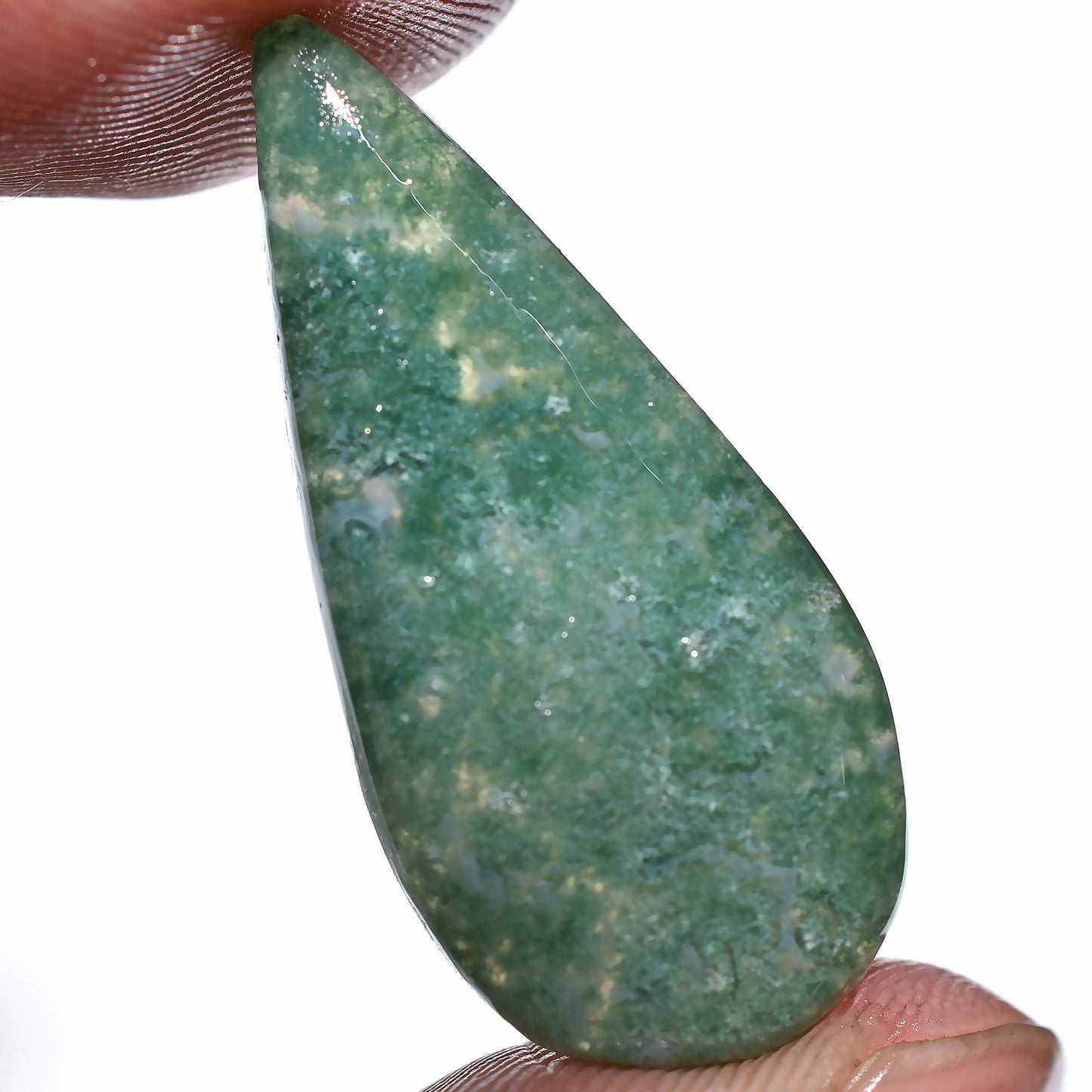 Unique Natural Pear Moss Agate Gemstone - AAA Quality Oval Cabochon for Jewelry