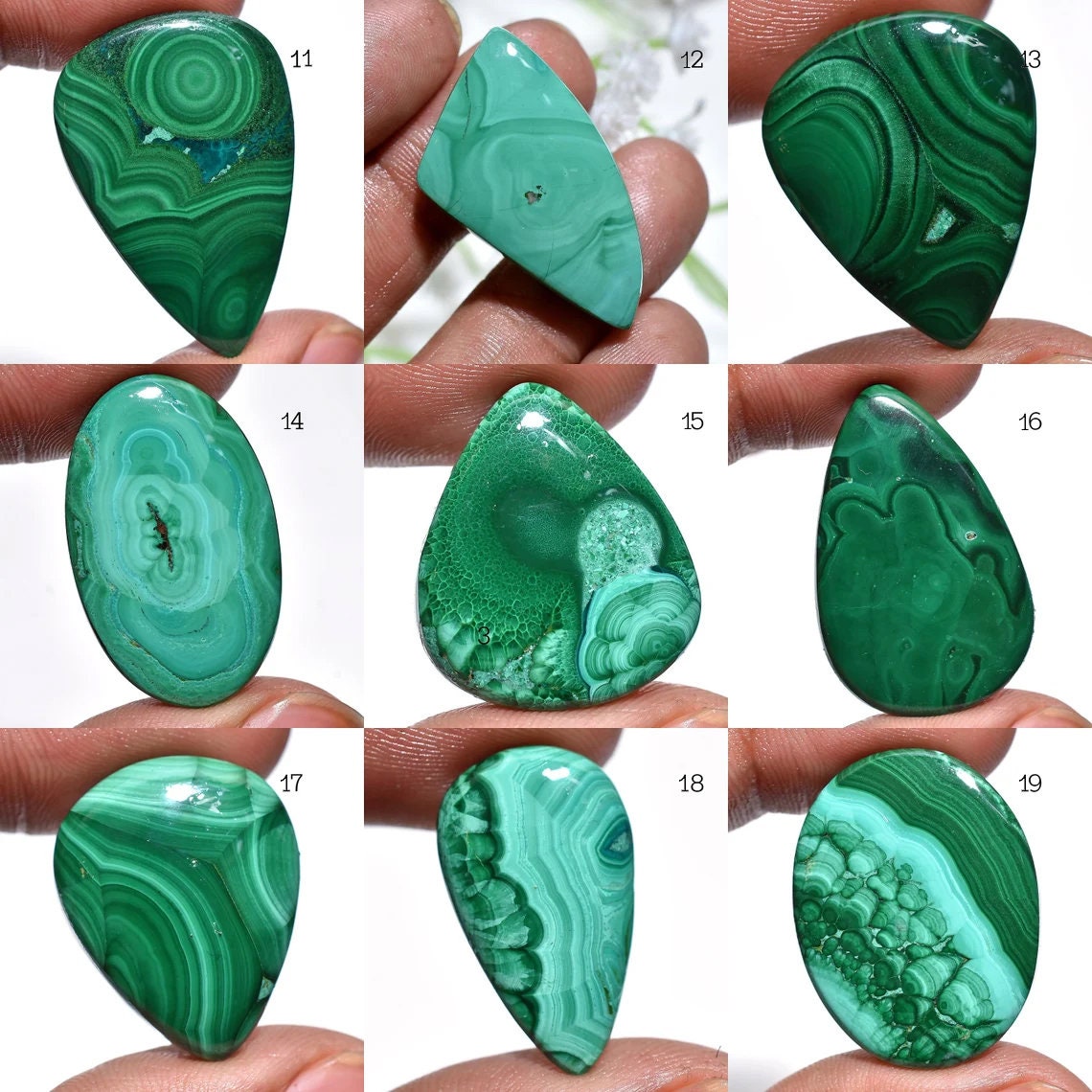 Malachite Cabochon - Designer Loose Malachite Gemstone, Mixed Shapes