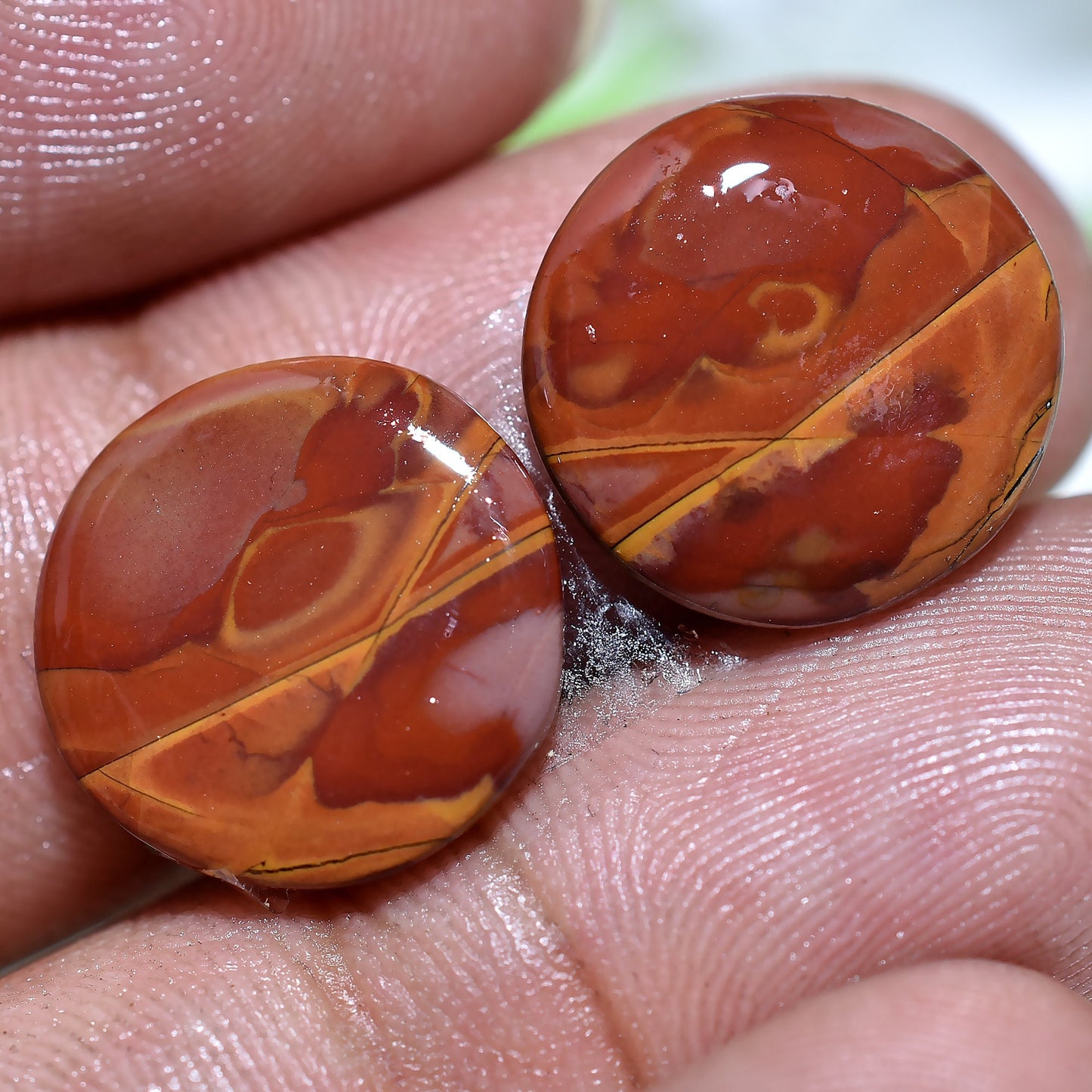 Natural Noreena Jasper Cabochon Pair – Round & Oval Gemstones for Custom Earrings