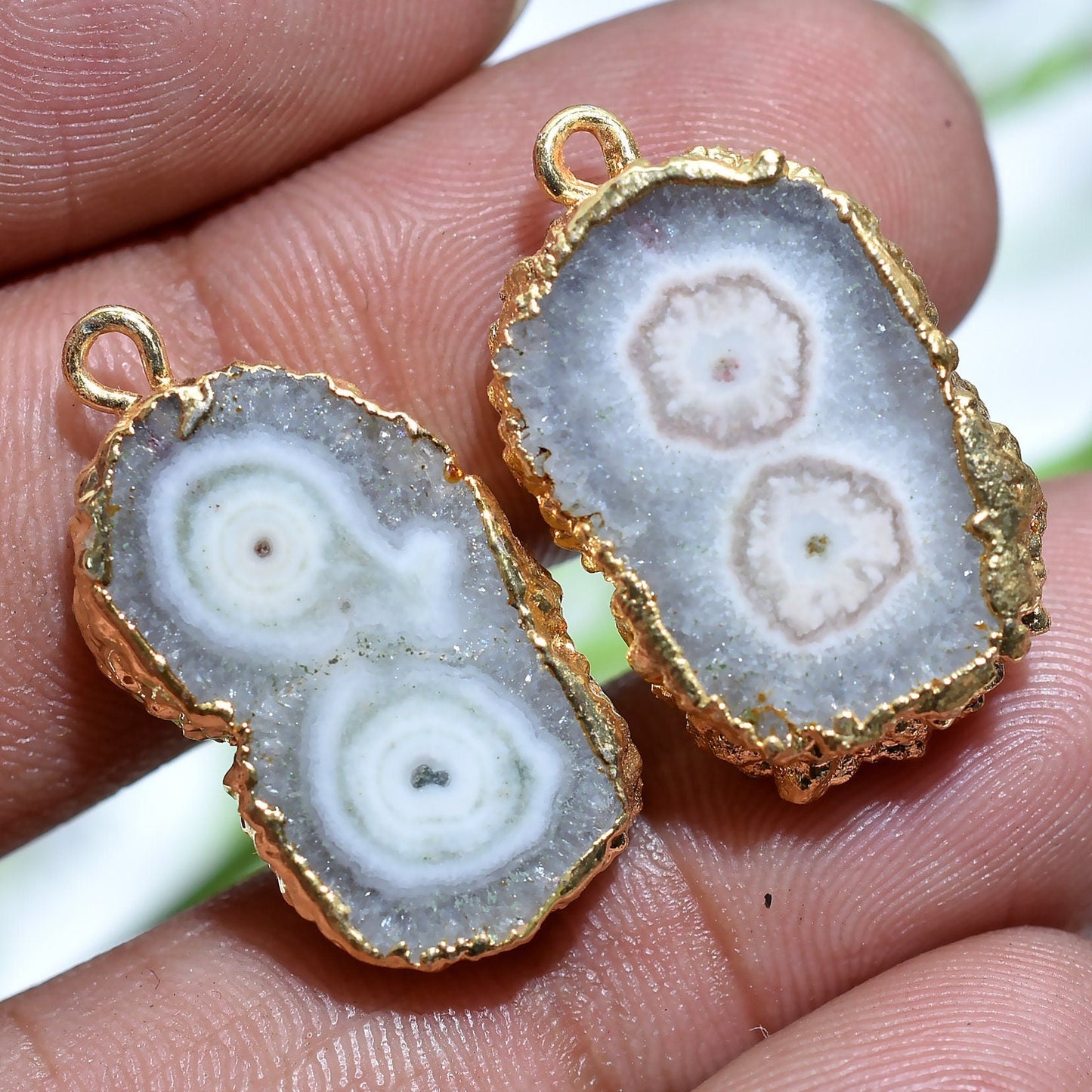 Grey Solar Quartz Earring Pair – Gold Electroplated Matching Pair for Women
