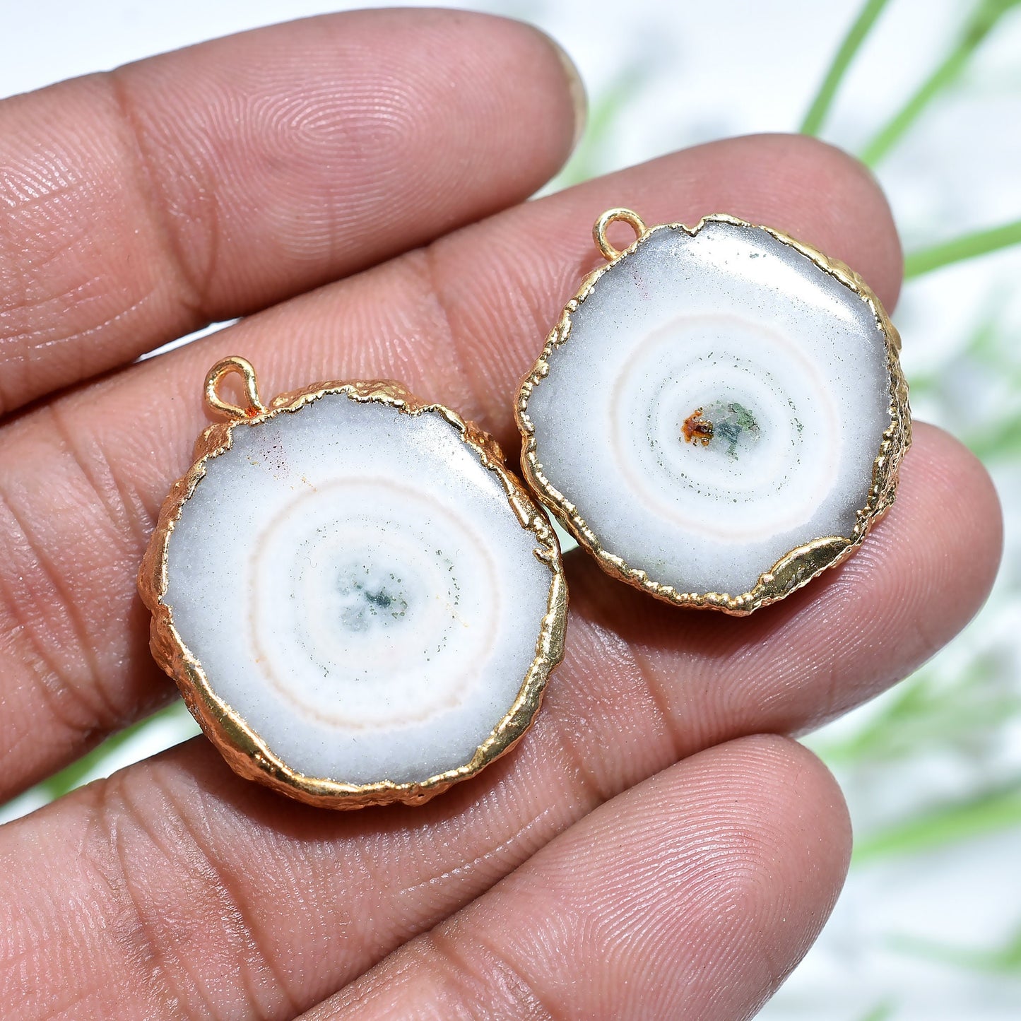 Agate Geode Earring Connectors - Gold Electroplated Druzy with Single Bail