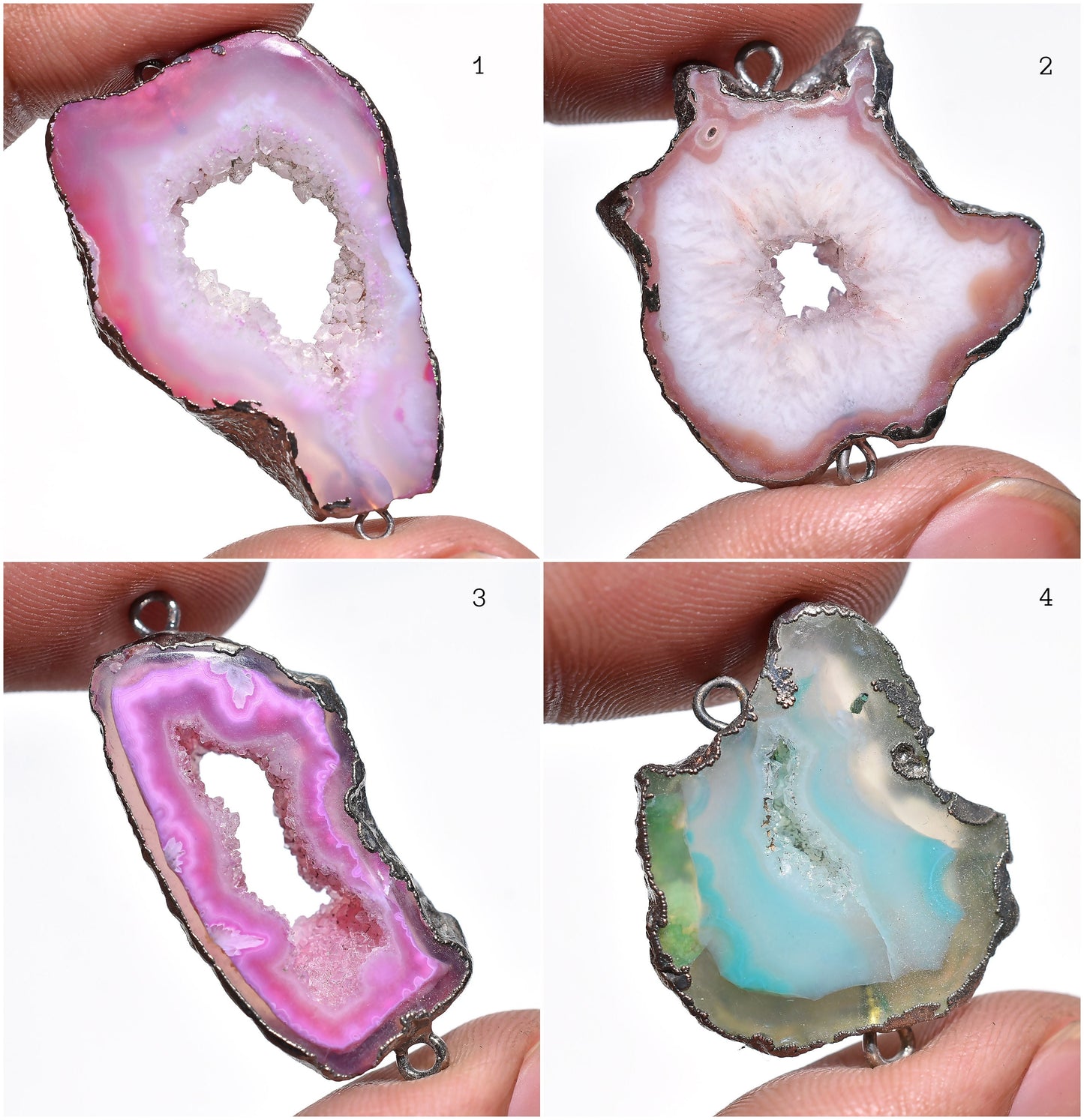Unique Window Druzy Charm Connector – Black Electroplated Geode Agate Slice for DIY