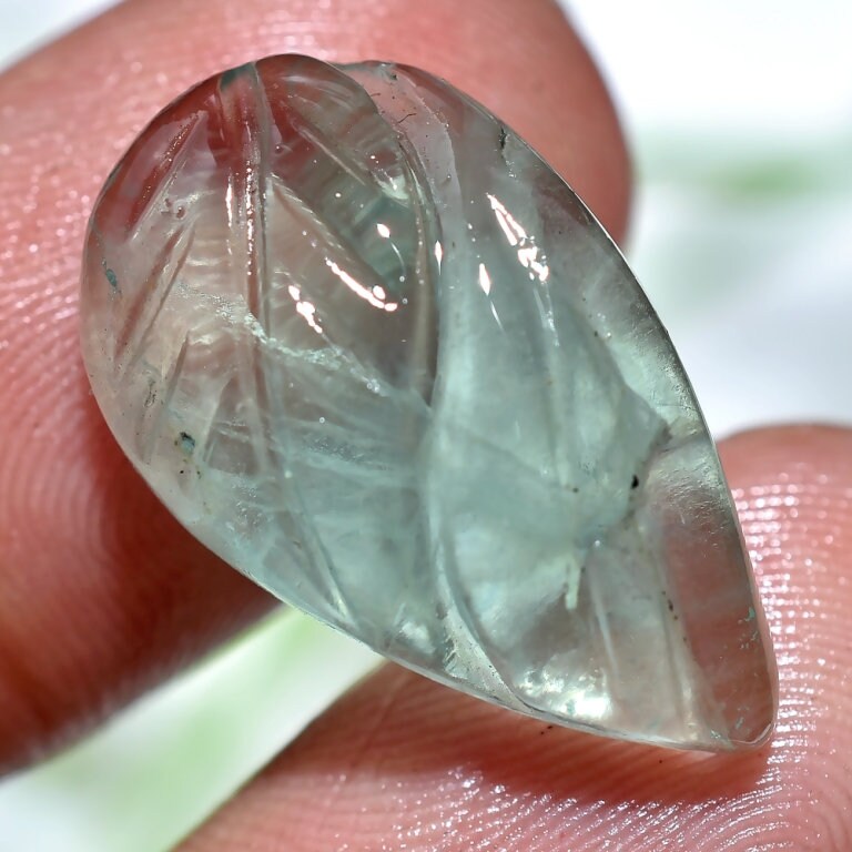 Green Fluorite Carved Pear Shape Gemstone - Natural Designer Stone for Jewelry Making