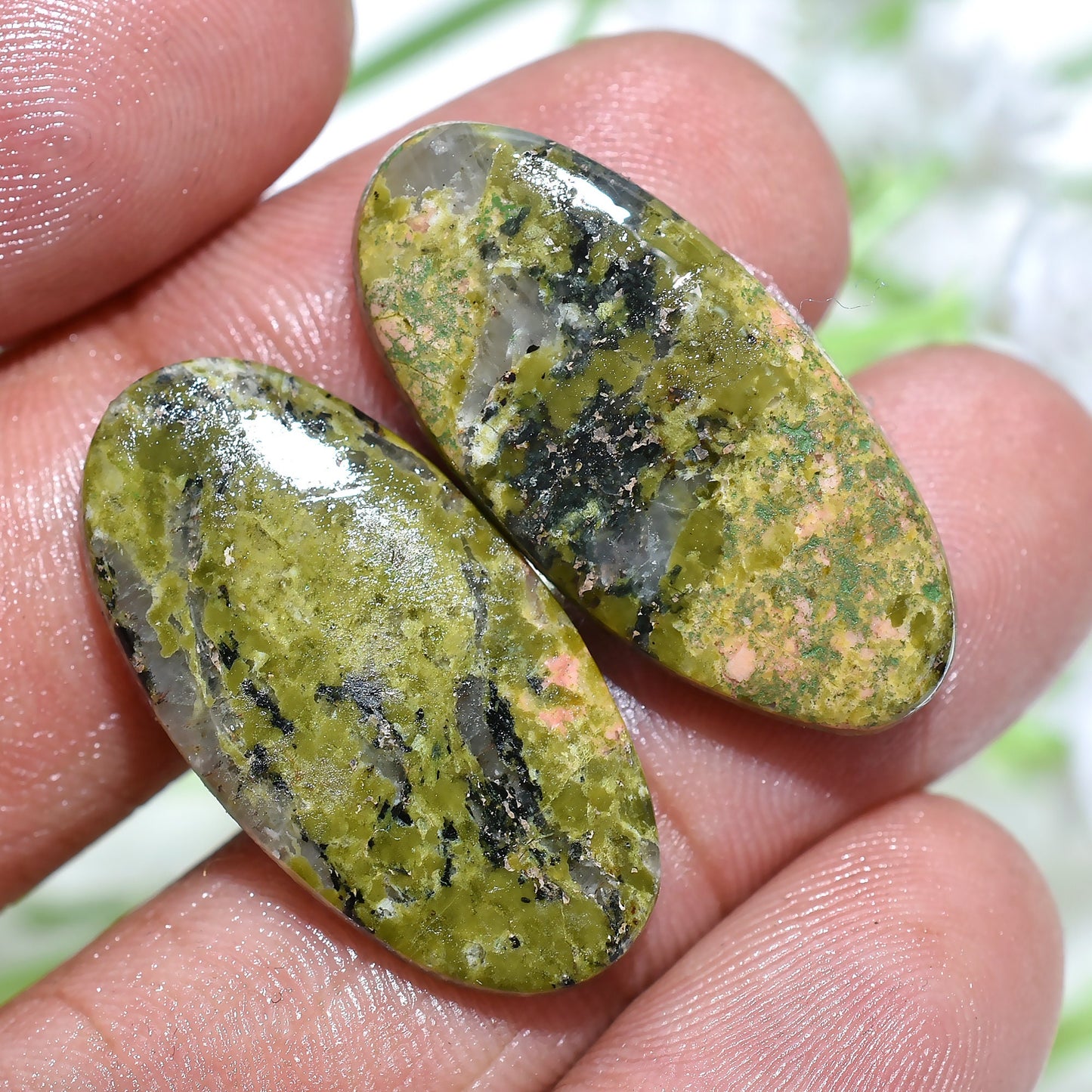 Handpicked Unakite Gemstone Pair – Rectangle & Oval Loose Cabochons for Earrings