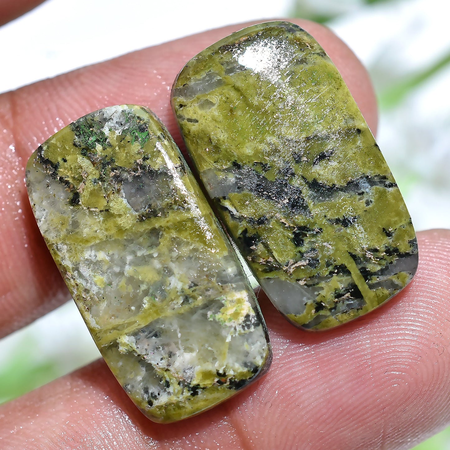 Handpicked Unakite Gemstone Pair – Rectangle & Oval Loose Cabochons for Earrings