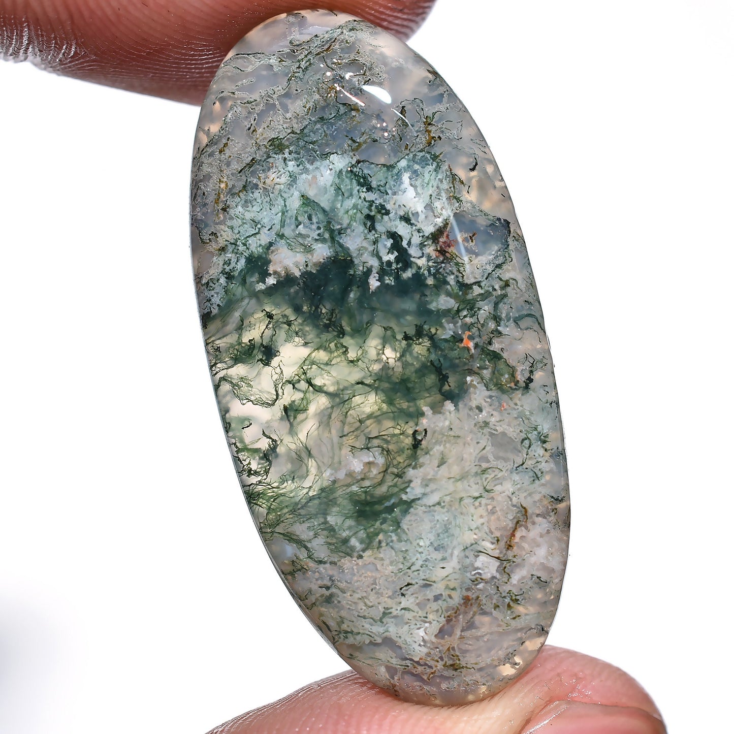 Beautiful Oval Moss Agate Loose Gemstone - Natural Green Moss Agate Cabochon