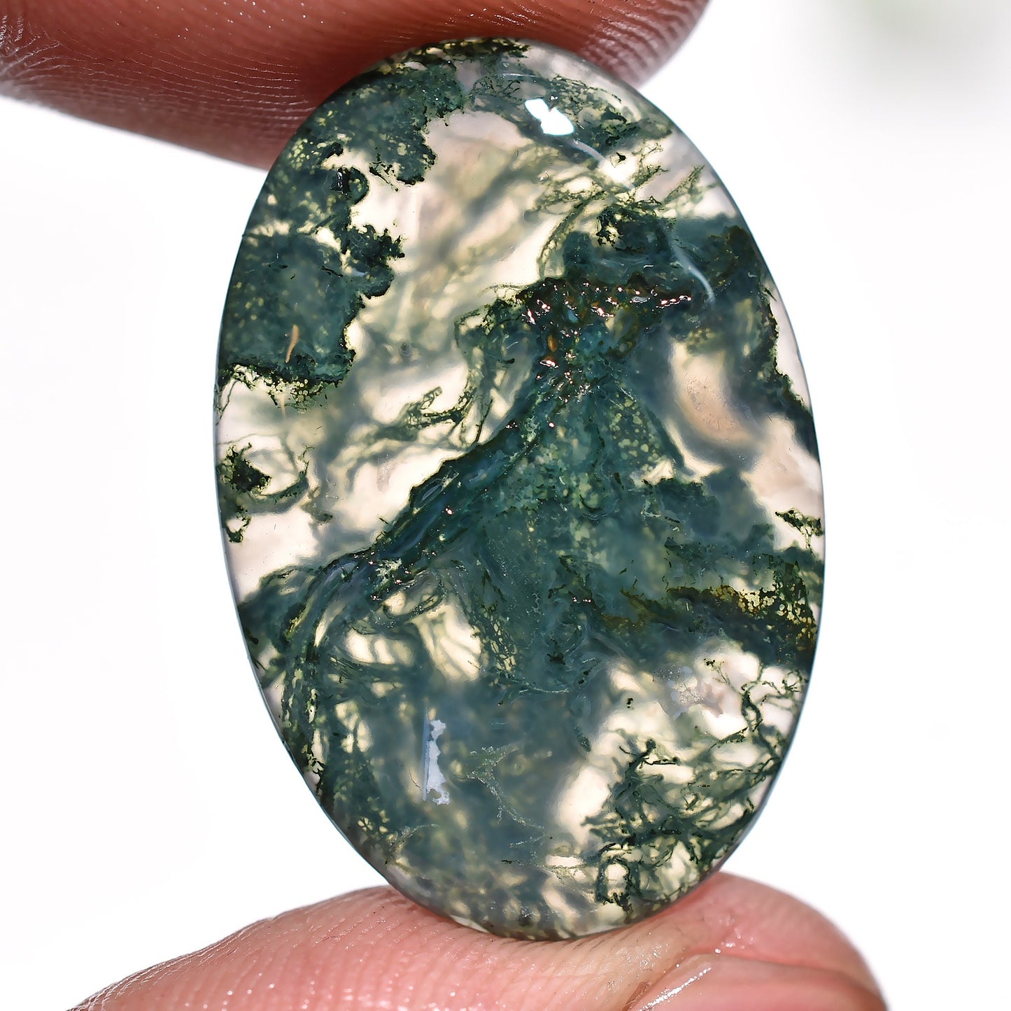 Attractive Oval Moss Agate Gemstone - Moss Agate Cabochon, Green Gemstone