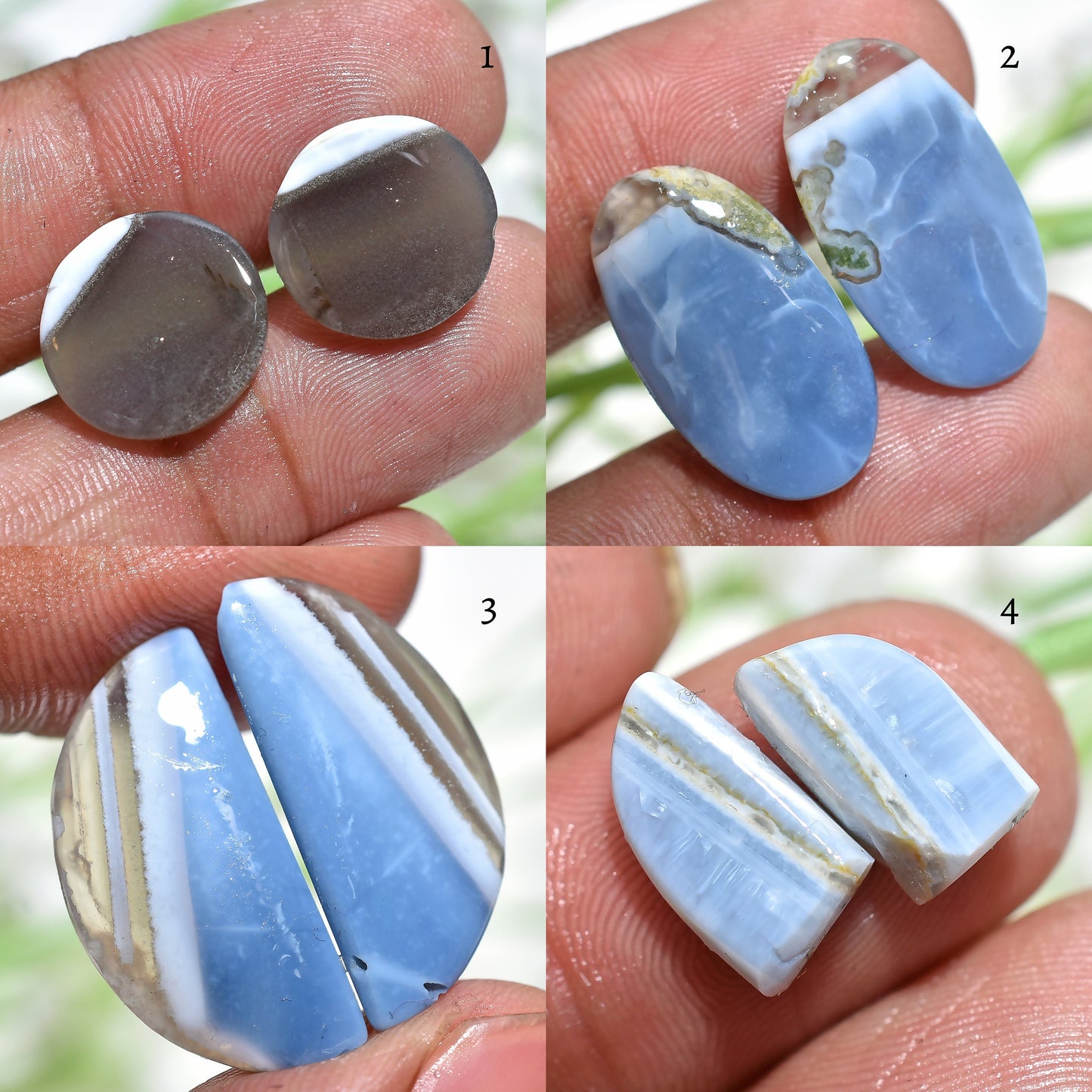Crystal Blue Opal Earrings - Matched Pair Blue Opal Cabochon Gift for Her