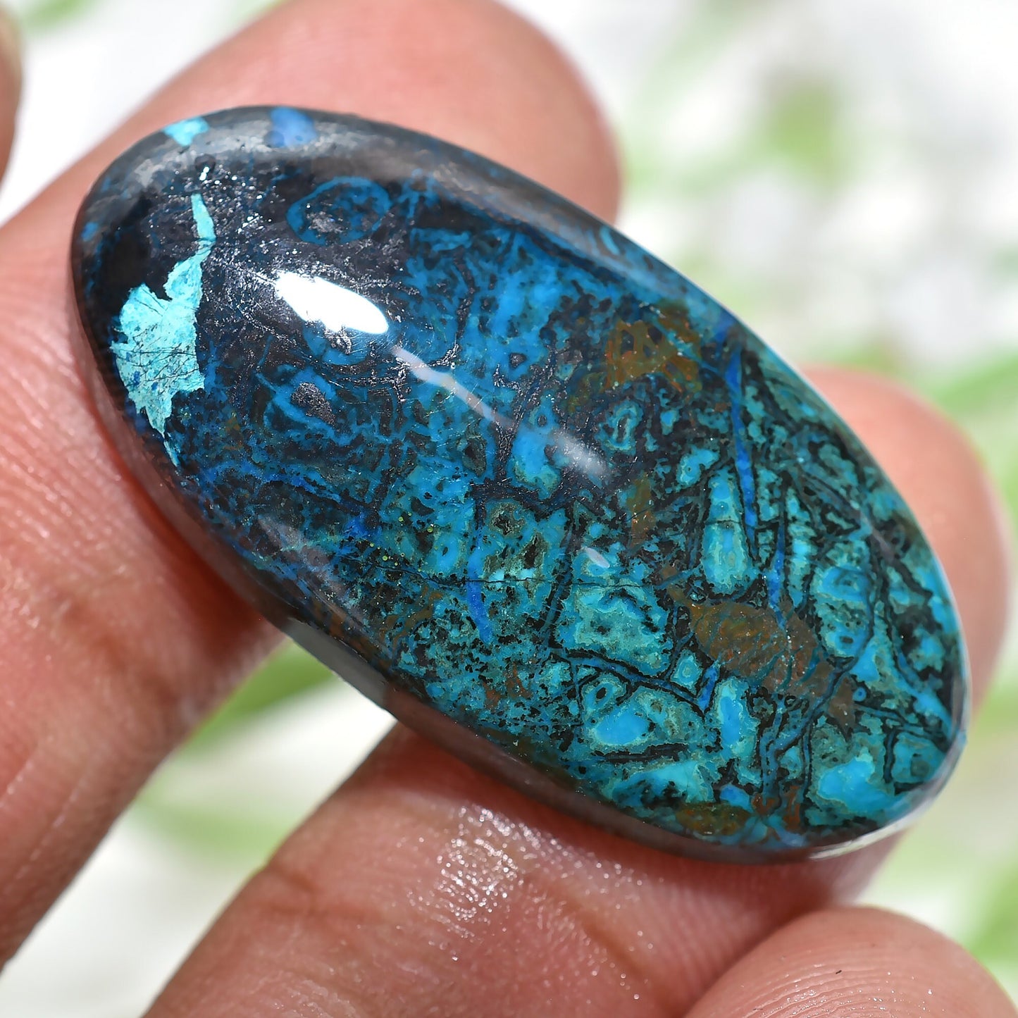 100% Natural Shattuckite Loose Gemstone – Vibrant Polished Pear Cabochon