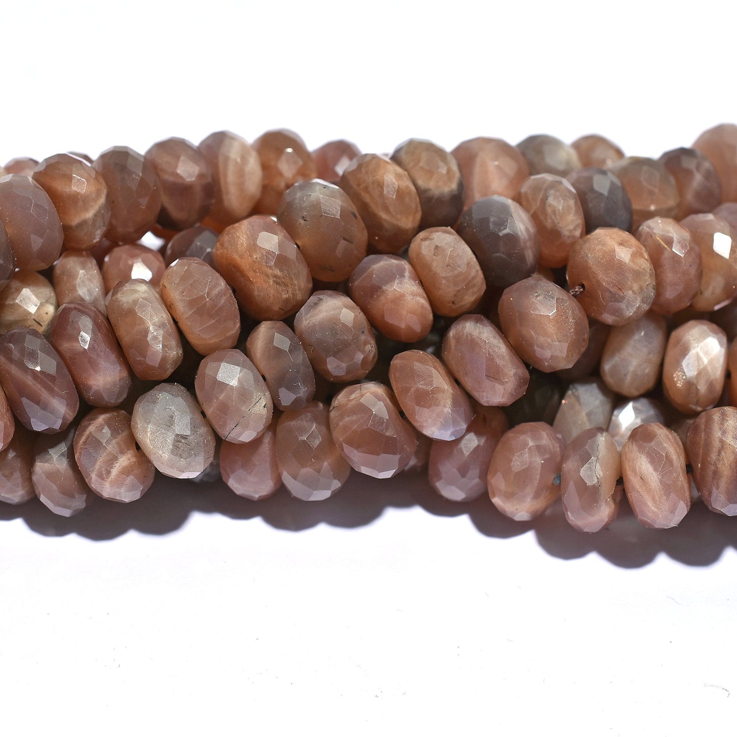 Brown Chocolate Moonstone Faceted Beads - Genuine Gemstone Rondelle Strand