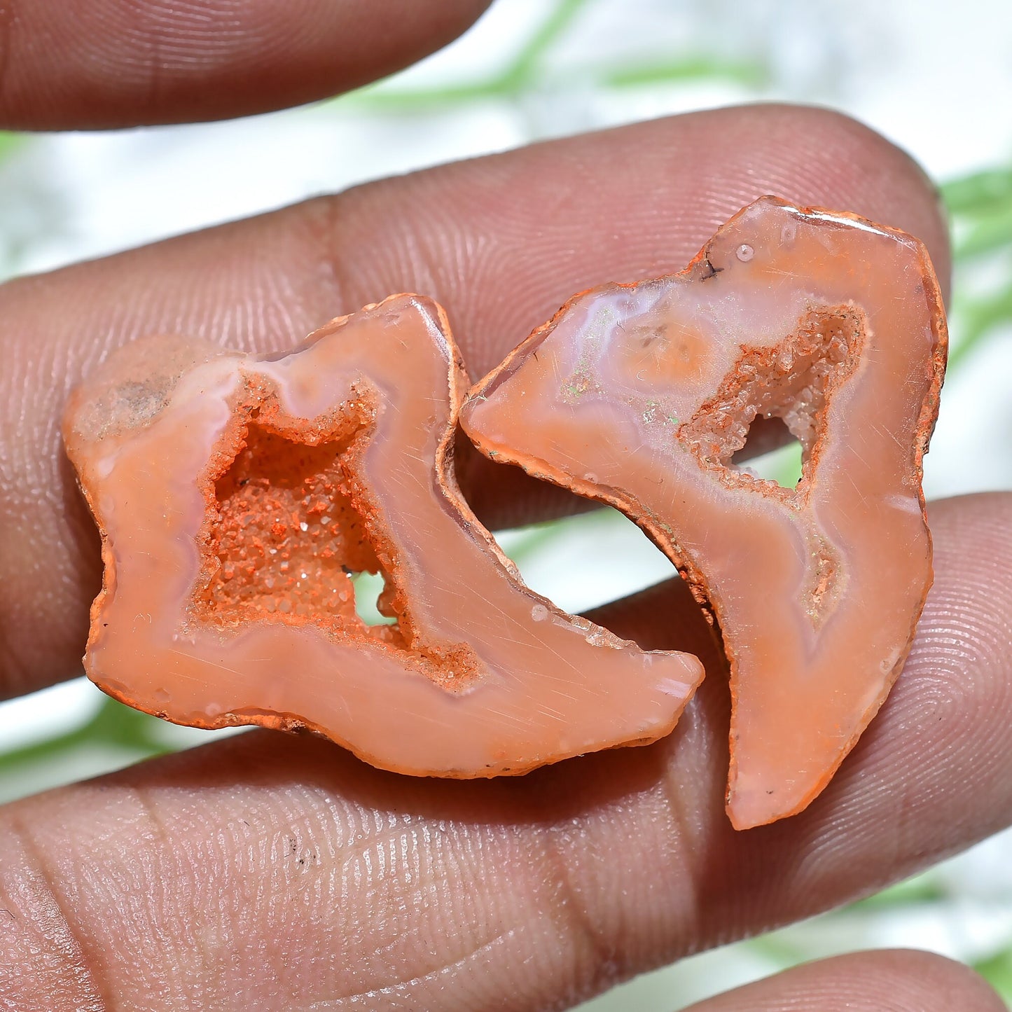 Scenic Orange Agate Druzy Pair – Windows Druzy Geode Pair for Earrings