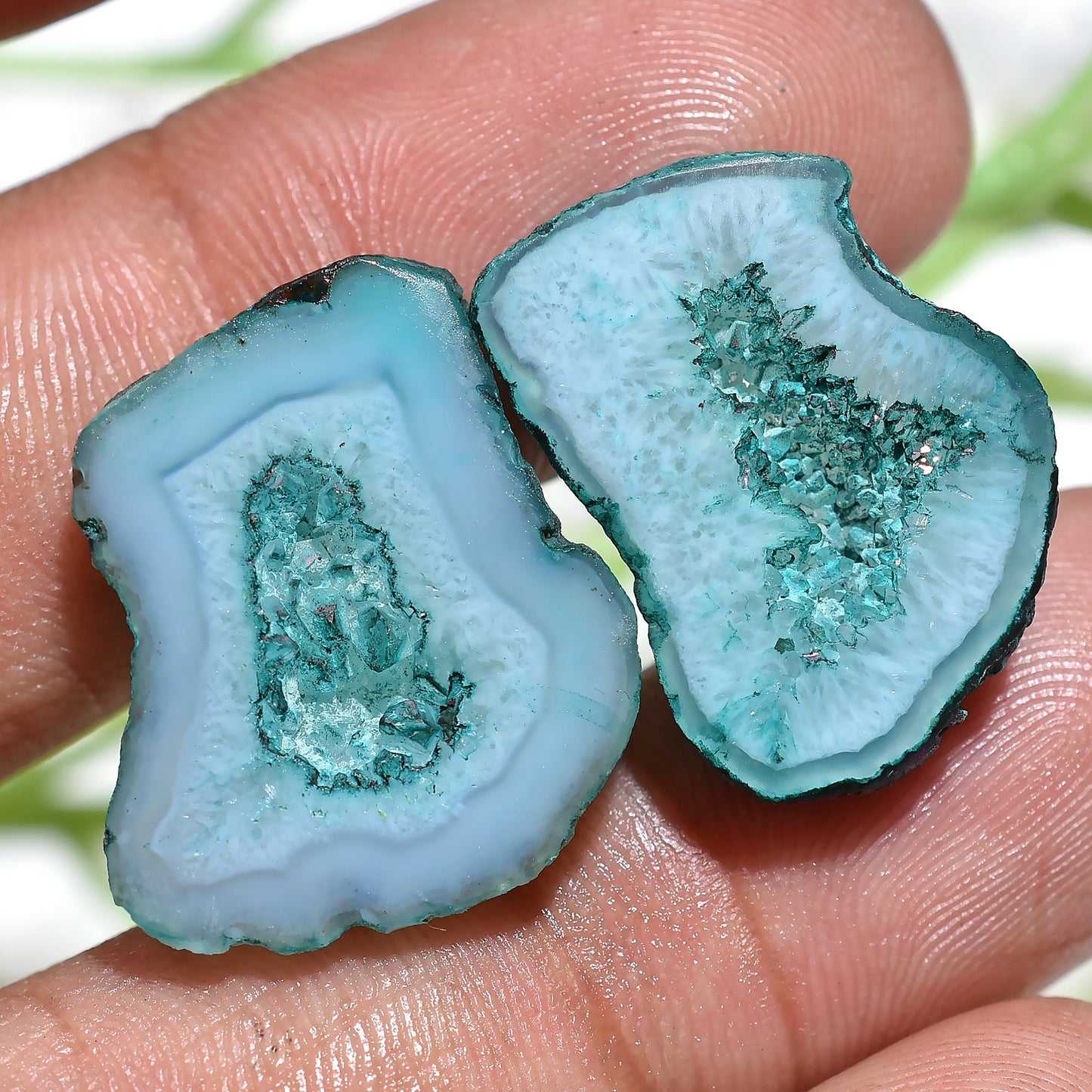 Geode Cabochon Pair – Fancy Quartz Druzy Gemstones for DIY Earrings