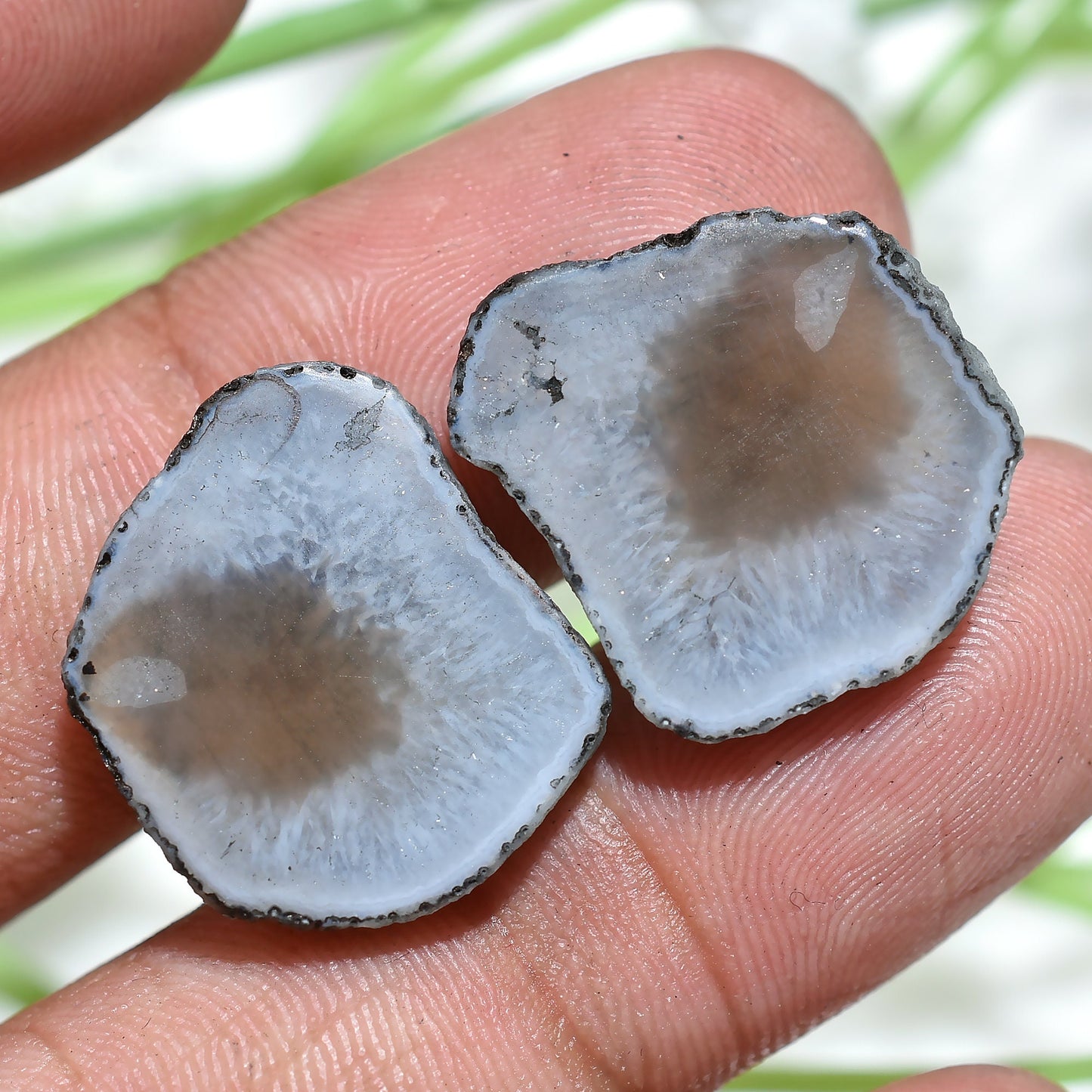 Black Solar Quartz Gemstone Pair – Loose Druzy Cabochons for Earrings