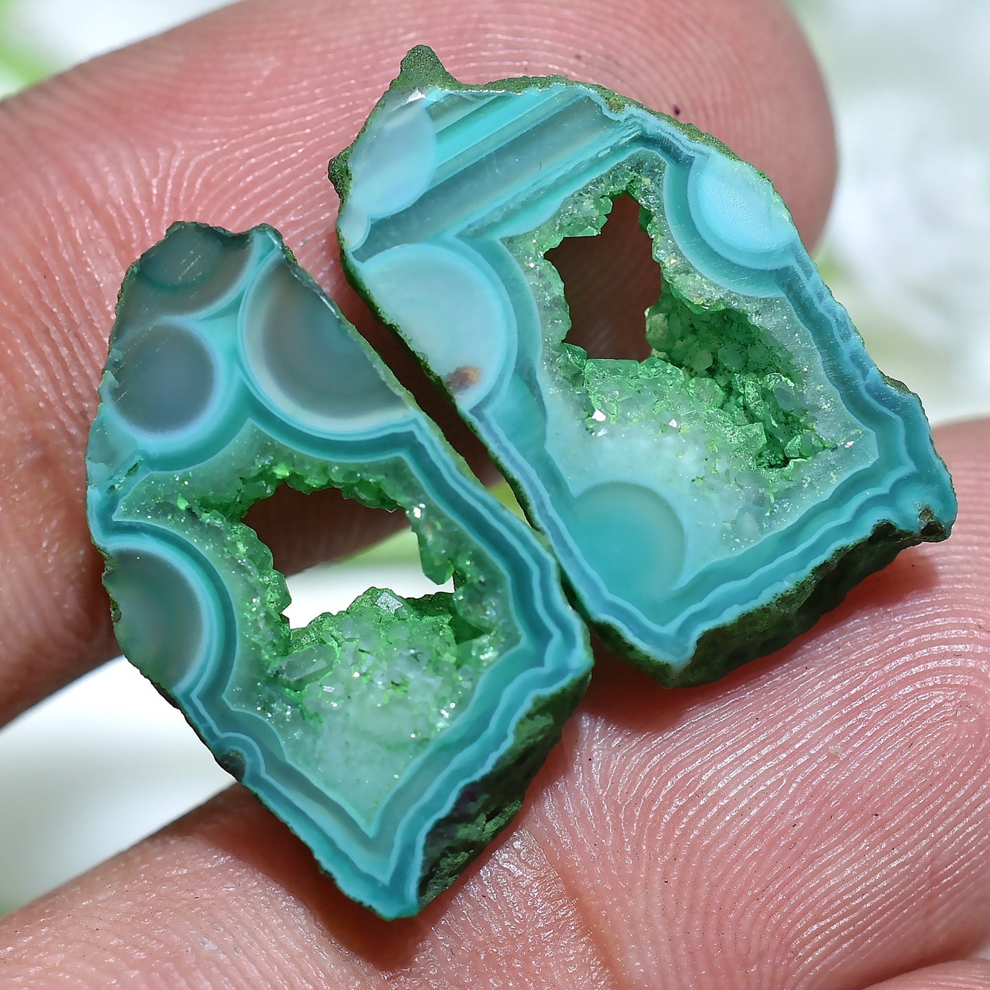 Wonderful Solar Quartz Gemstone Pair – Matched Window Agate Druzy for Earrings