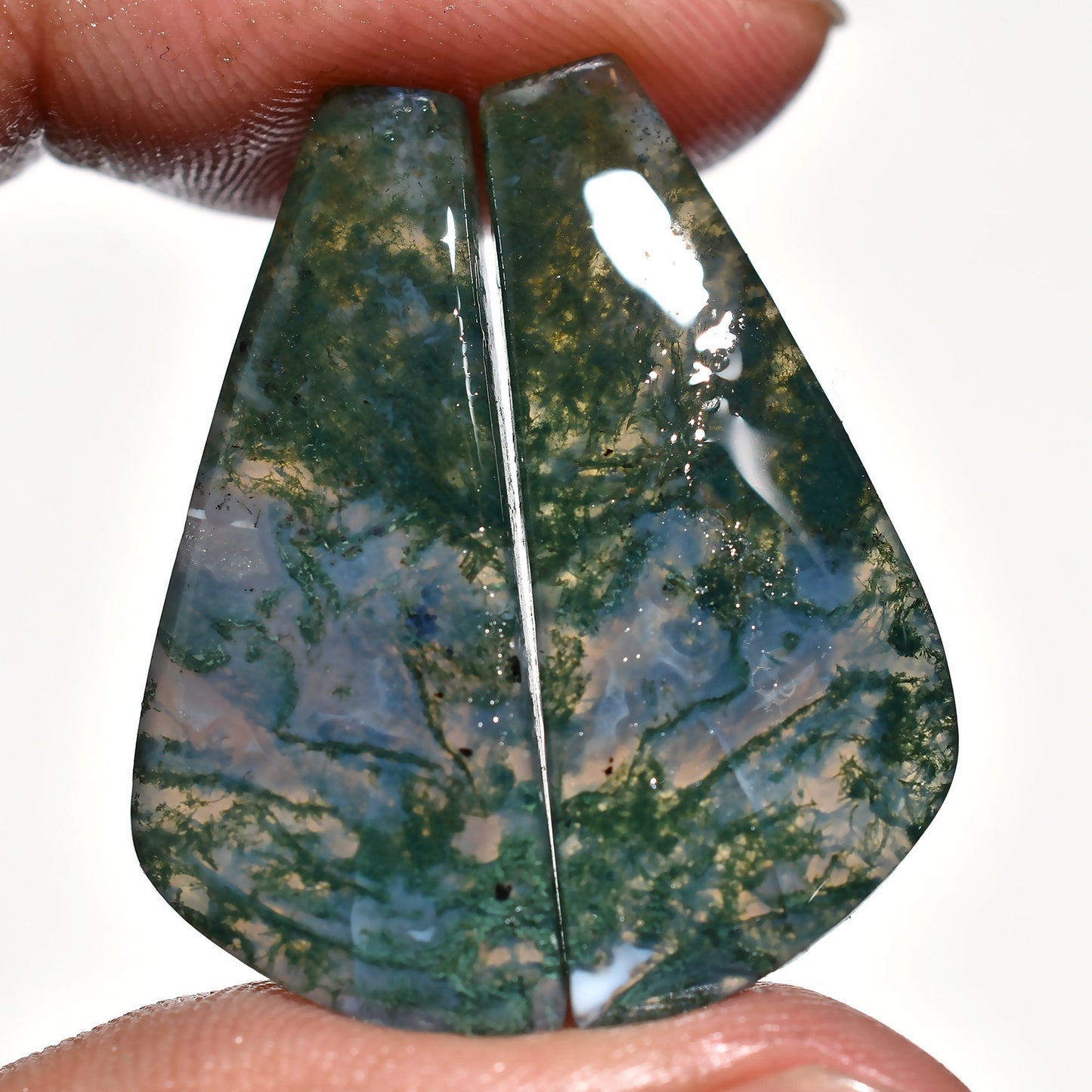 Designer Green Moss Agate Cabochon Pair