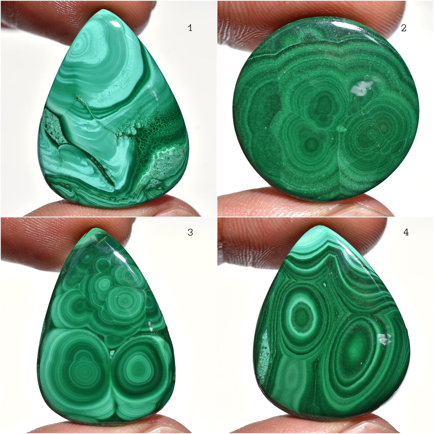 Wholesale Malachite Cabochon, Round & Pear Shaped Flat Back Gemstone