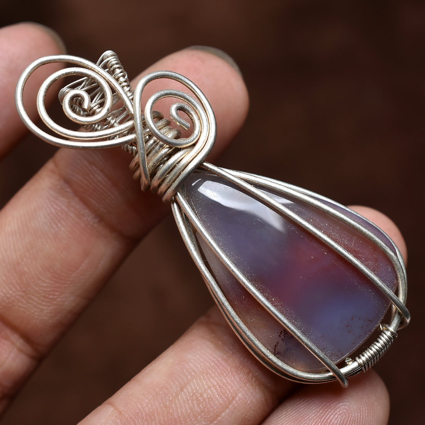 Natural Agate Crystal Pendant – Healing Designer Gemstone Pendant, Handmade Silver & Gold Wire Wrapped for Gifts
