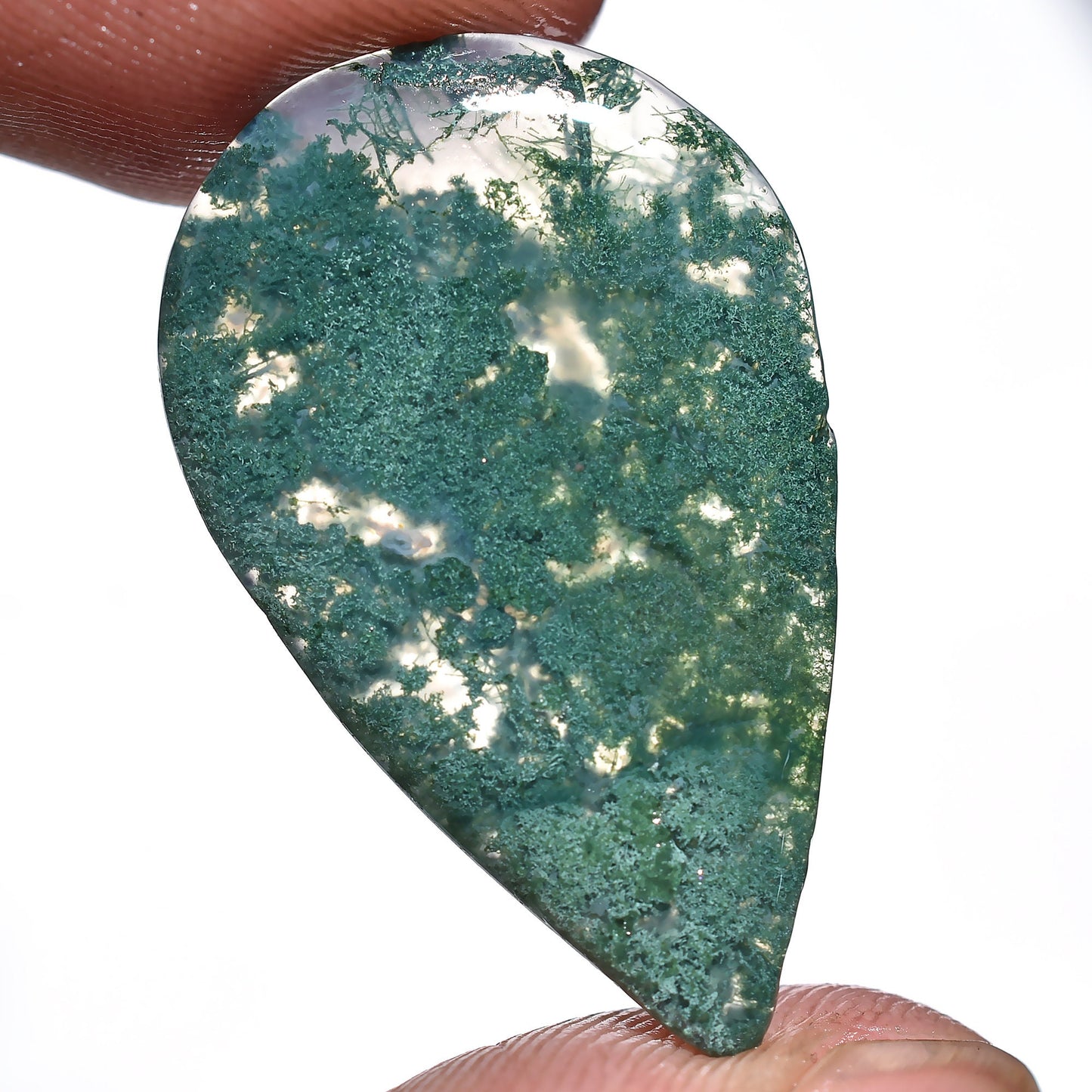 Beautiful Dark Green Moss Agate Cabochon - Oval & Pear Loose Gemstone