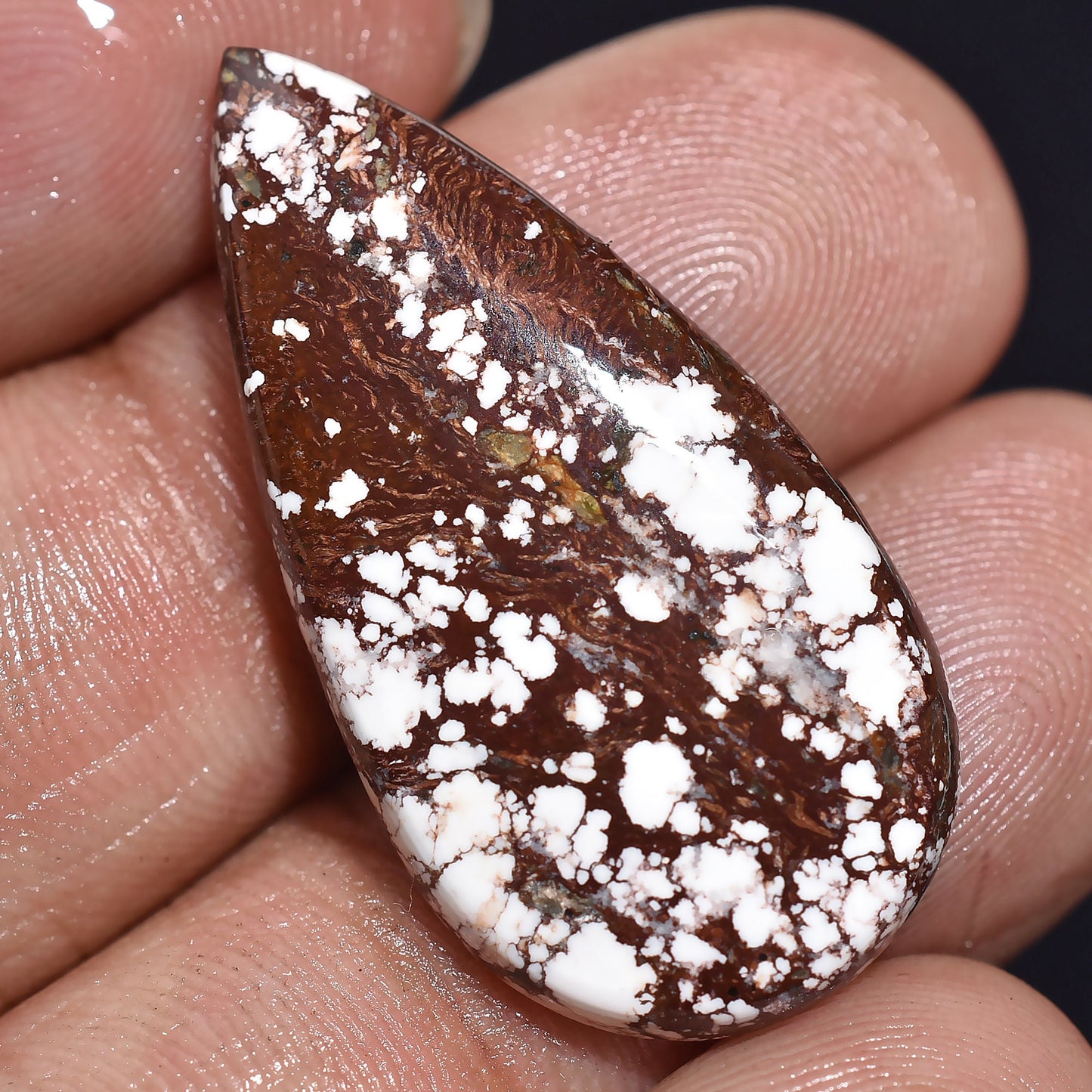 Natural Wild Horse Magnesite Cabochon – White & Brown Jasper Pear Shaped Gems