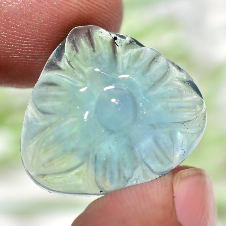 Green Fluorite Heart Shaped Cabochon - Carving Gemstone Jewelry Gift Idea for Her