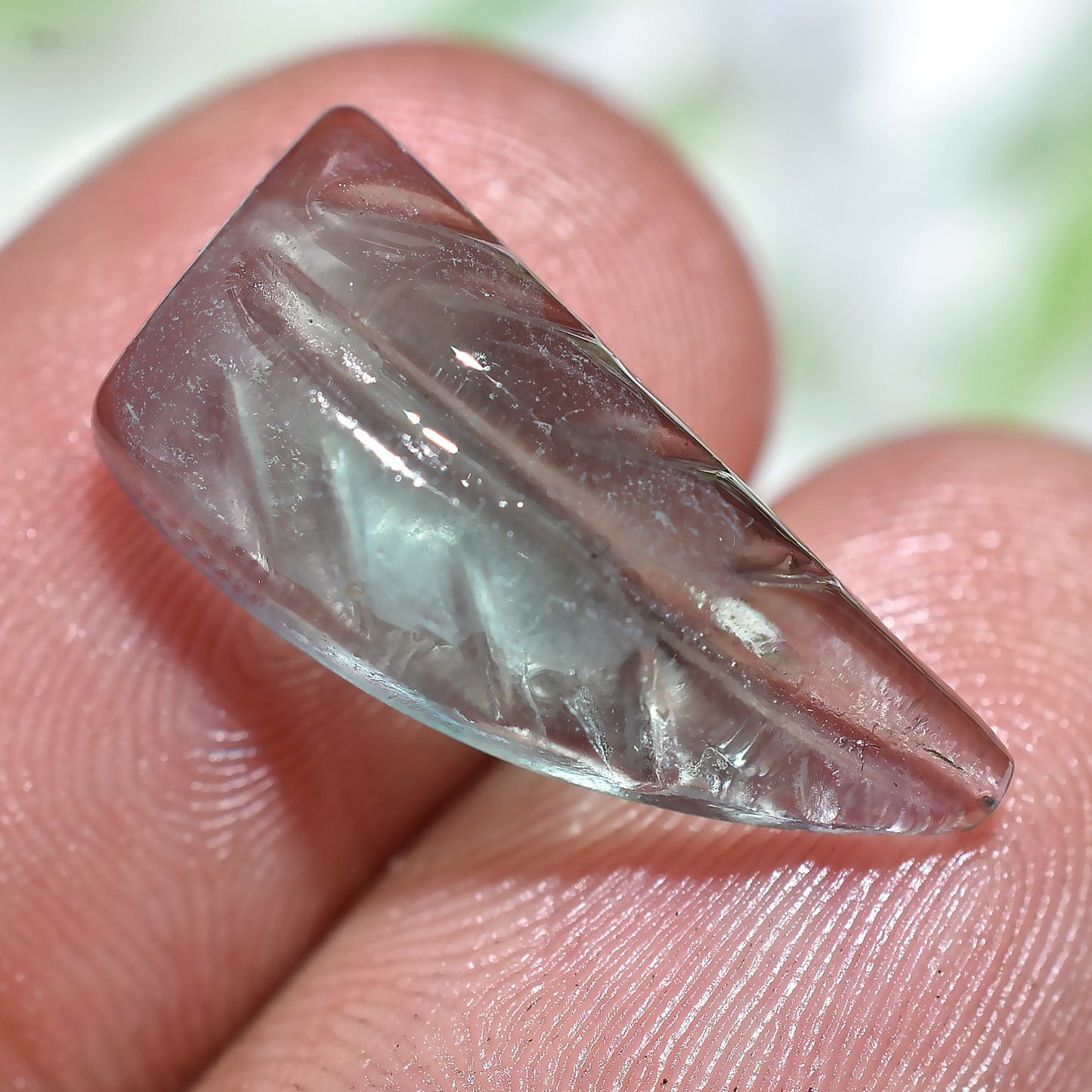 Natural Green Fluorite Gemstone - Carved Fancy Shape Cabs