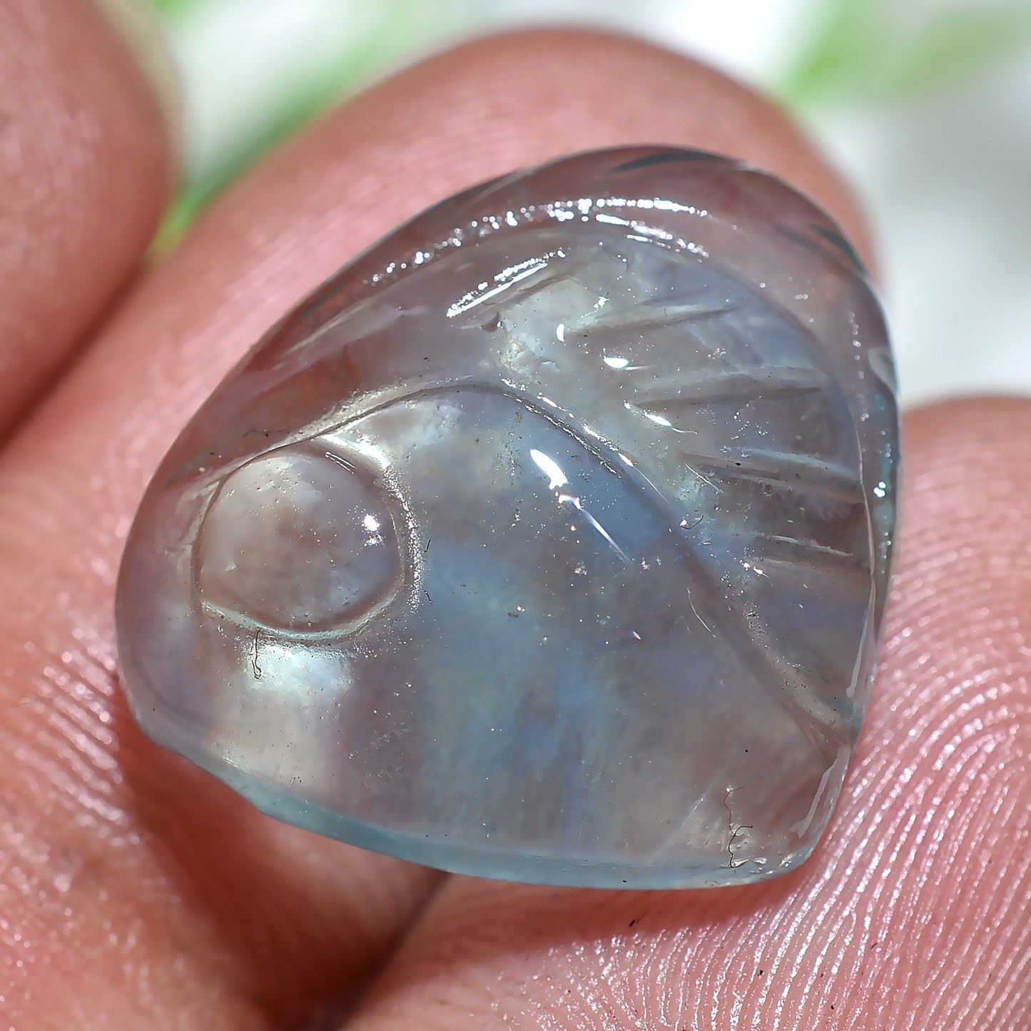 Wonderful Green Fluorite Gemstone - Leaf Carved Heart Shape Cabochons