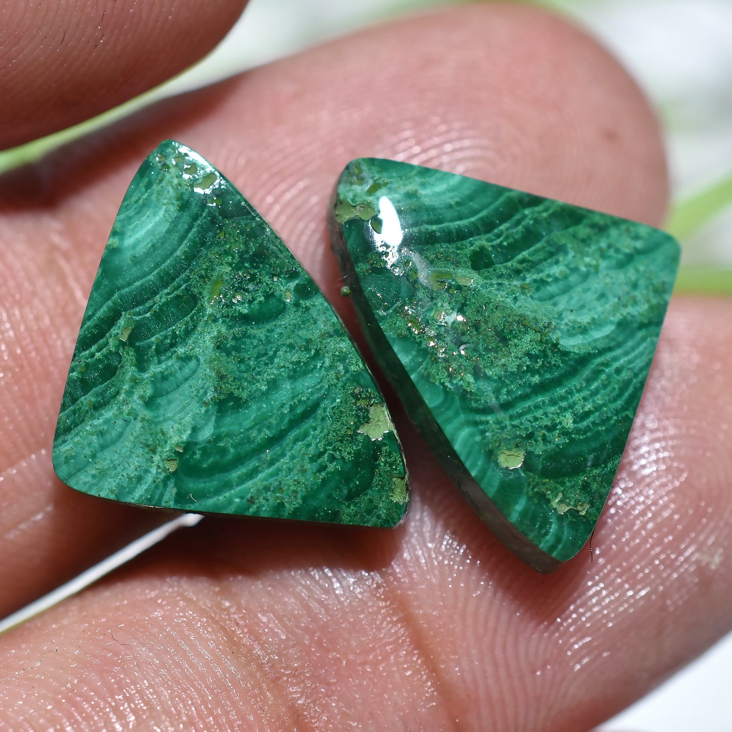 Oval Malachite Pair – Green Crystal Matching Stones for Handmade Earrings