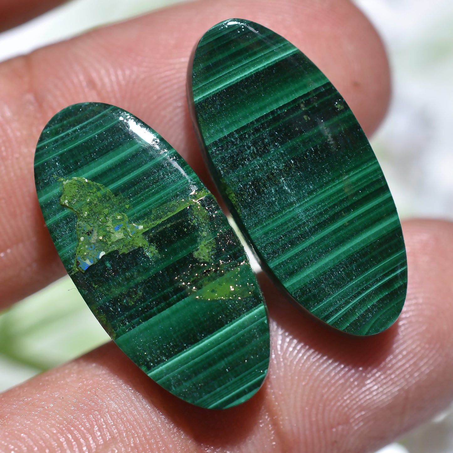 Oval Malachite Pair – Green Crystal Matching Stones for Handmade Earrings
