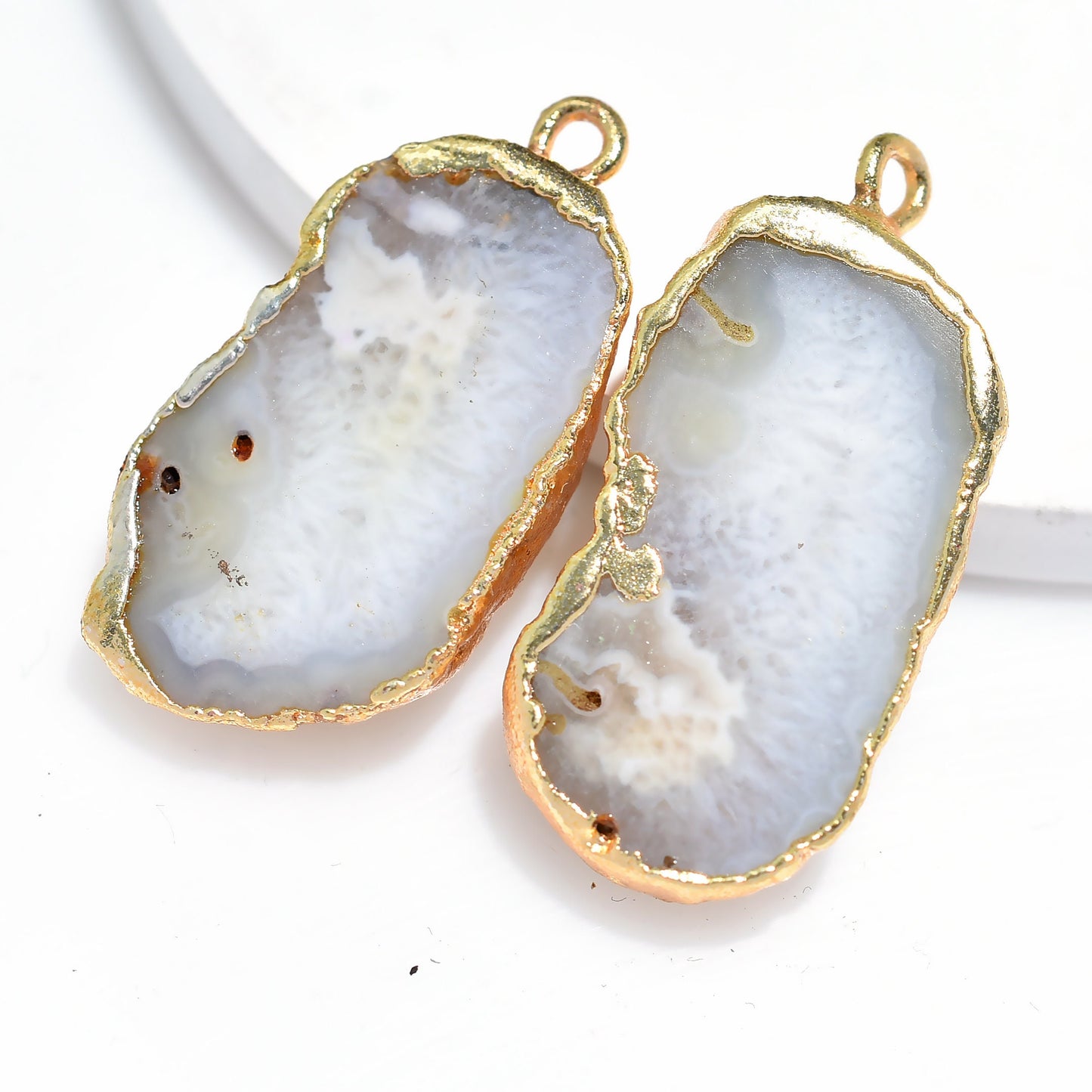 Natural Blue Geode Druzy Earring Pair – Gold Electroplated Single Bail DIY Quartz Gemstone Charm Connector