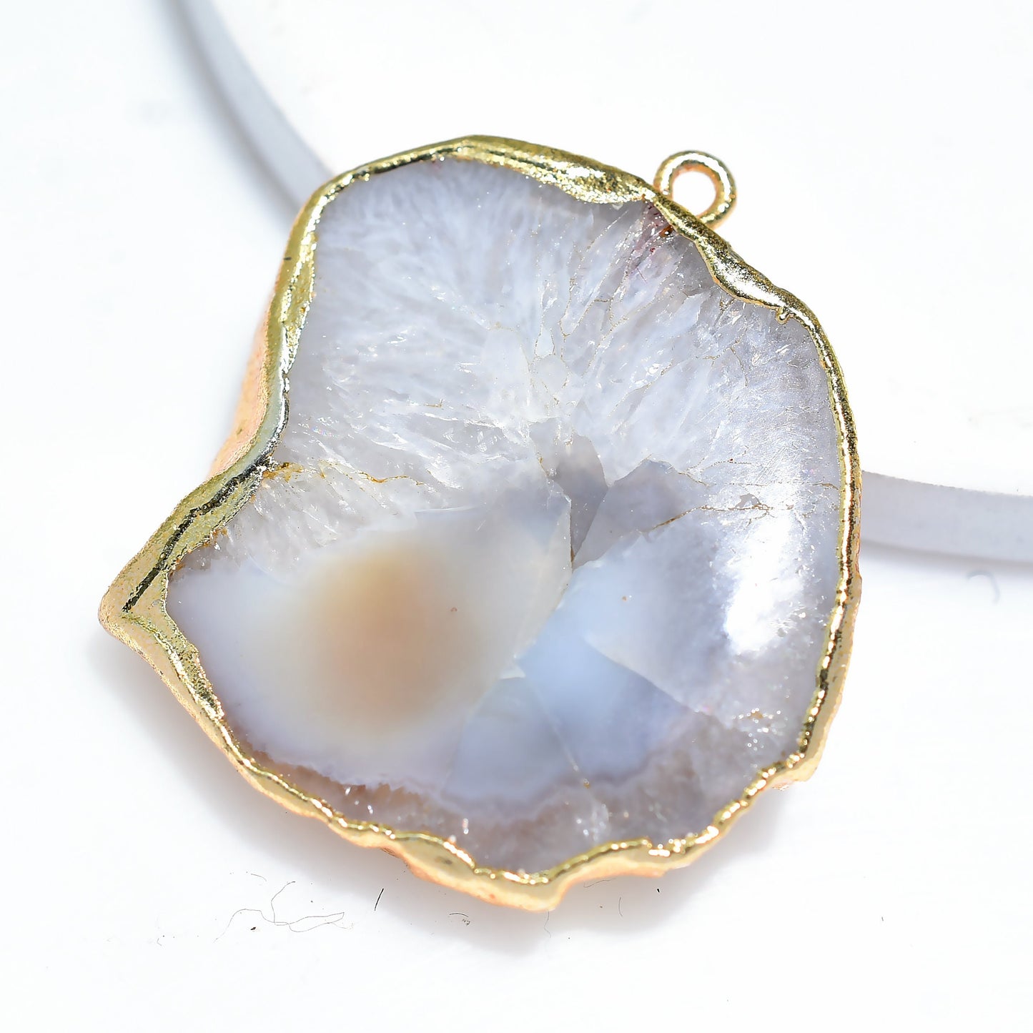 Beautiful Blue Solar Quartz Slice Necklace – White Quartz Pendant with Gold Electroplating | Crystal Gemstone Charm Necklace