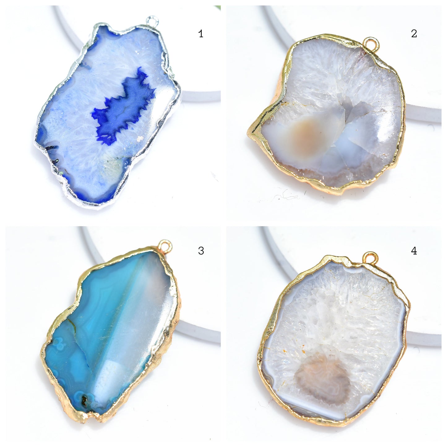 Beautiful Blue Solar Quartz Slice Necklace – White Quartz Pendant with Gold Electroplating | Crystal Gemstone Charm Necklace